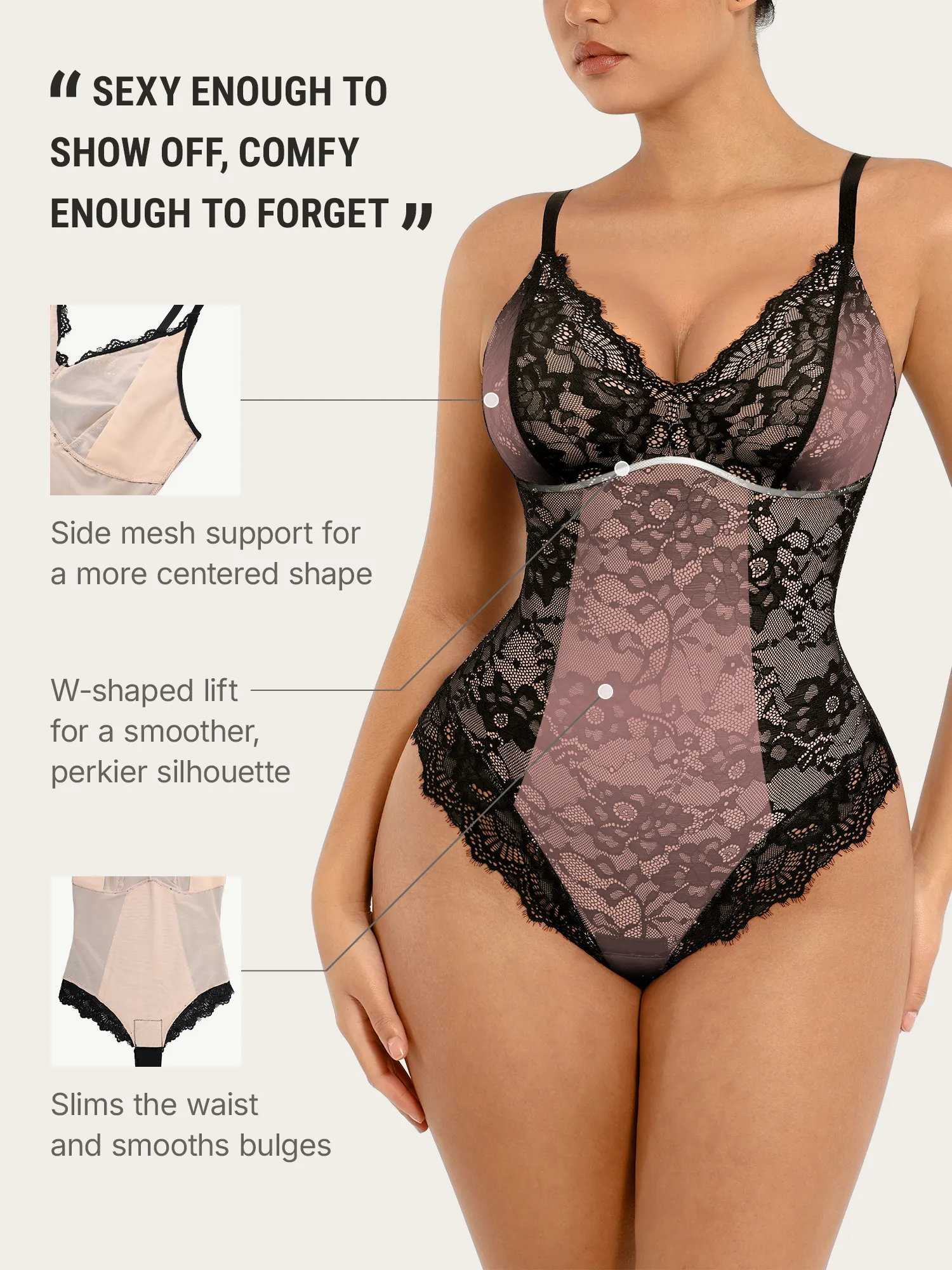 Feelingirl Lace V Neck Full Bodysuit - Image 3