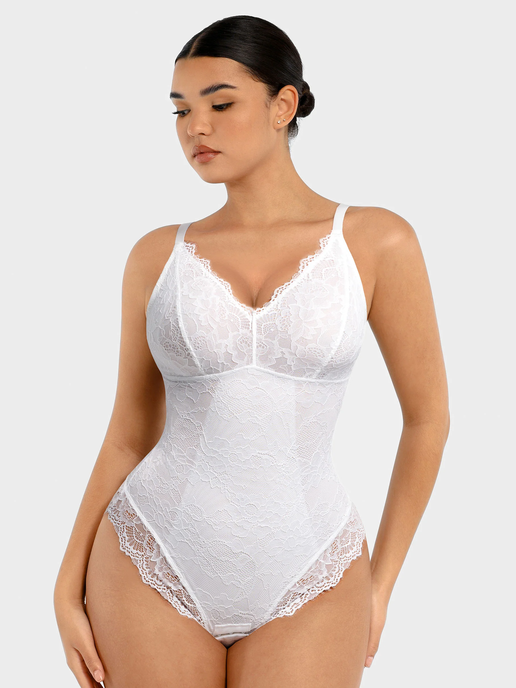 Feelingirl Lace V Neck Full Bodysuit - Image 38