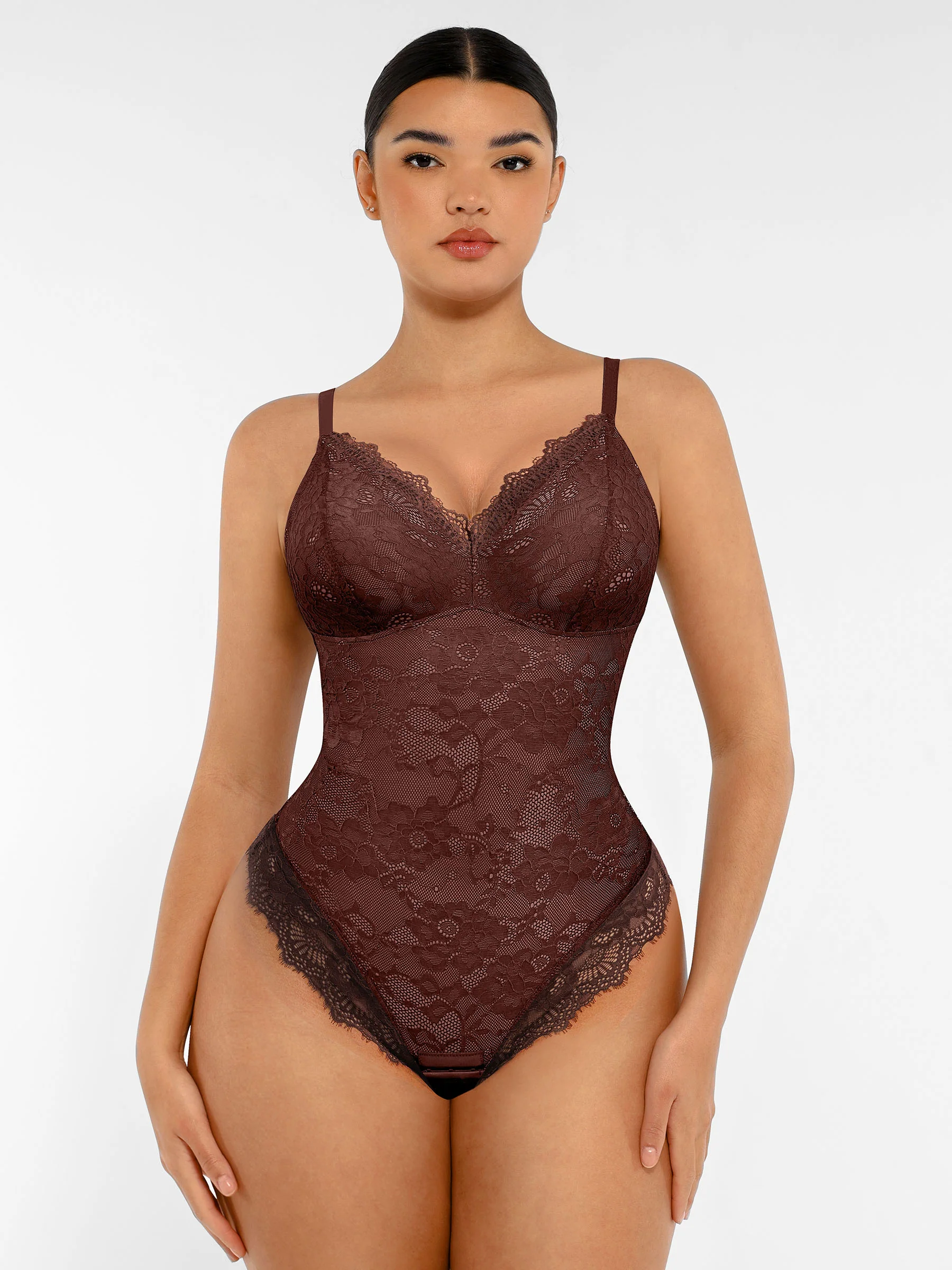 Feelingirl Lace V Neck Full Thong Bodysuit - Image 16