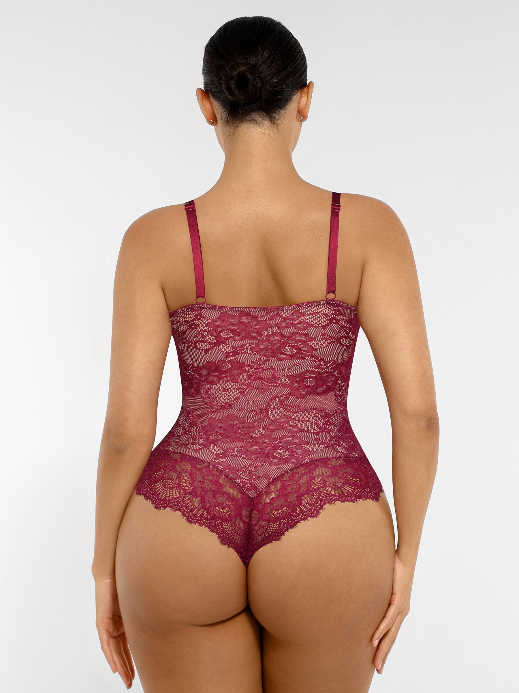 Feelingirl Lace V Neck Full Thong Bodysuit - Image 33