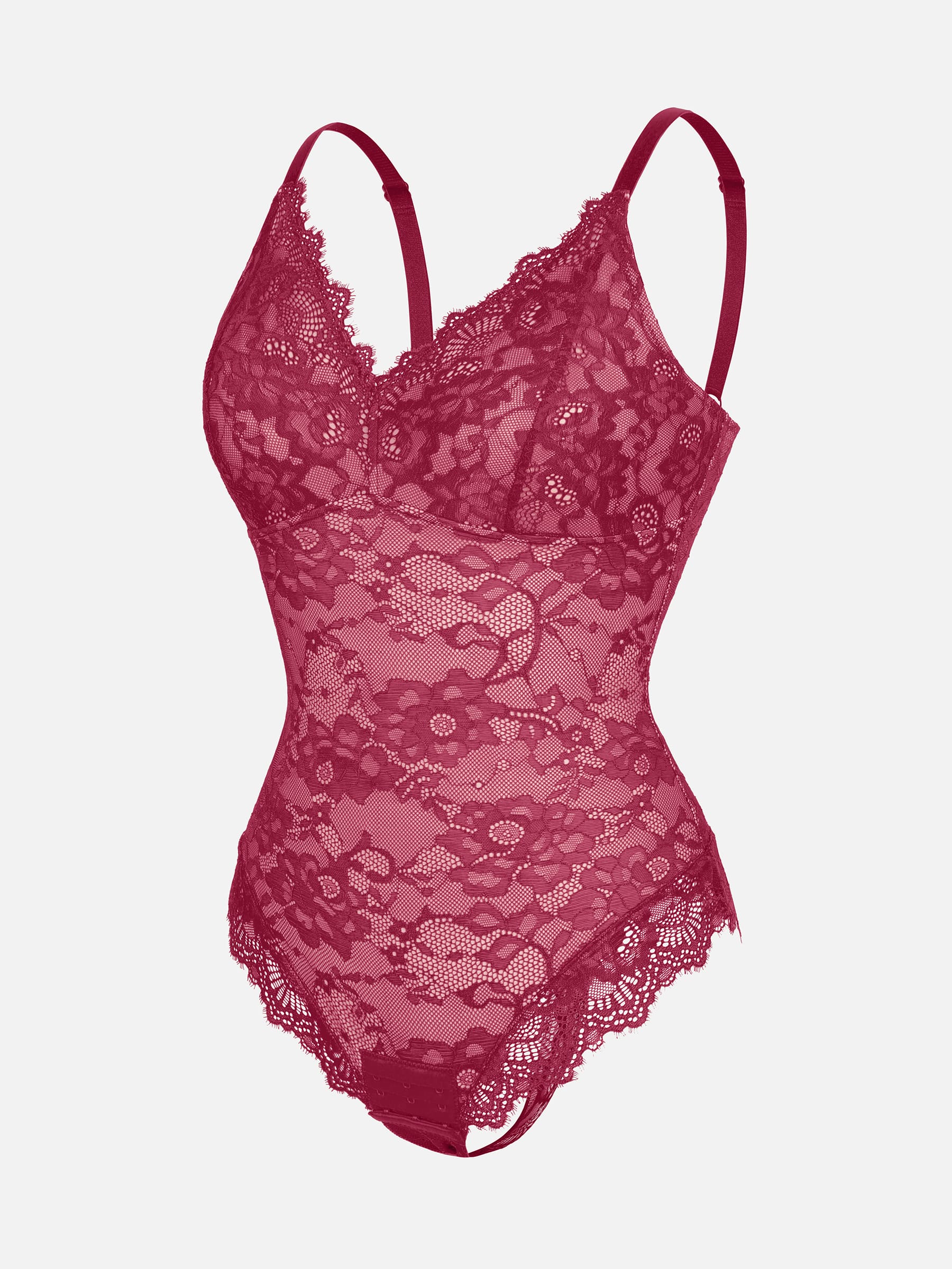 Feelingirl Lace V Neck Full Thong Bodysuit - Image 38