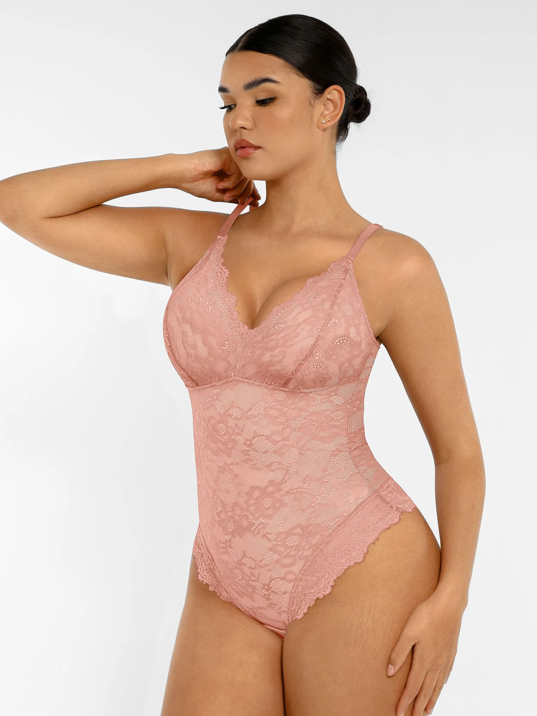 Feelingirl Lace V Neck Full Thong Bodysuit - Image 41