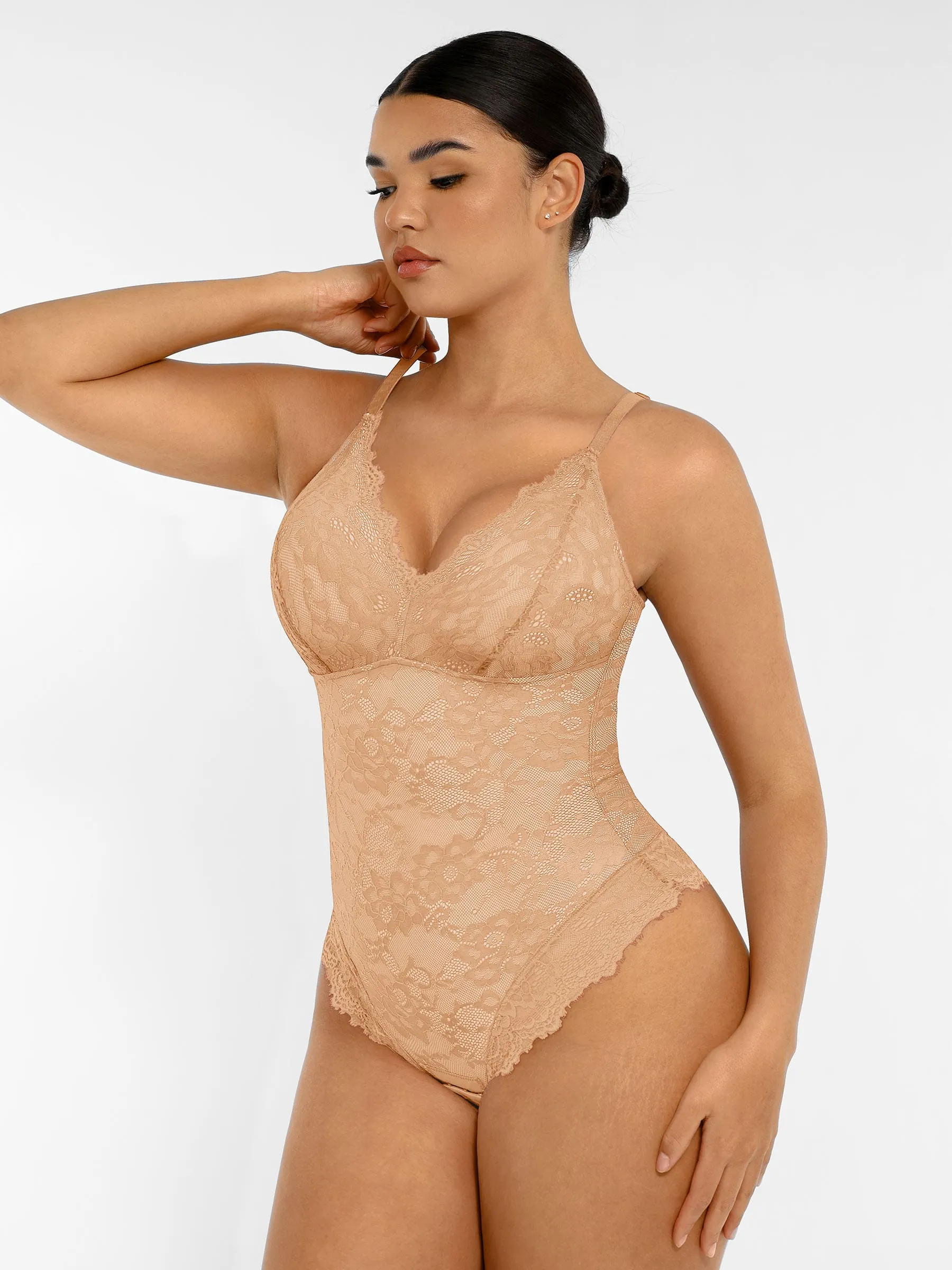 Feelingirl Lace V Neck Full Thong Bodysuit - Image 51