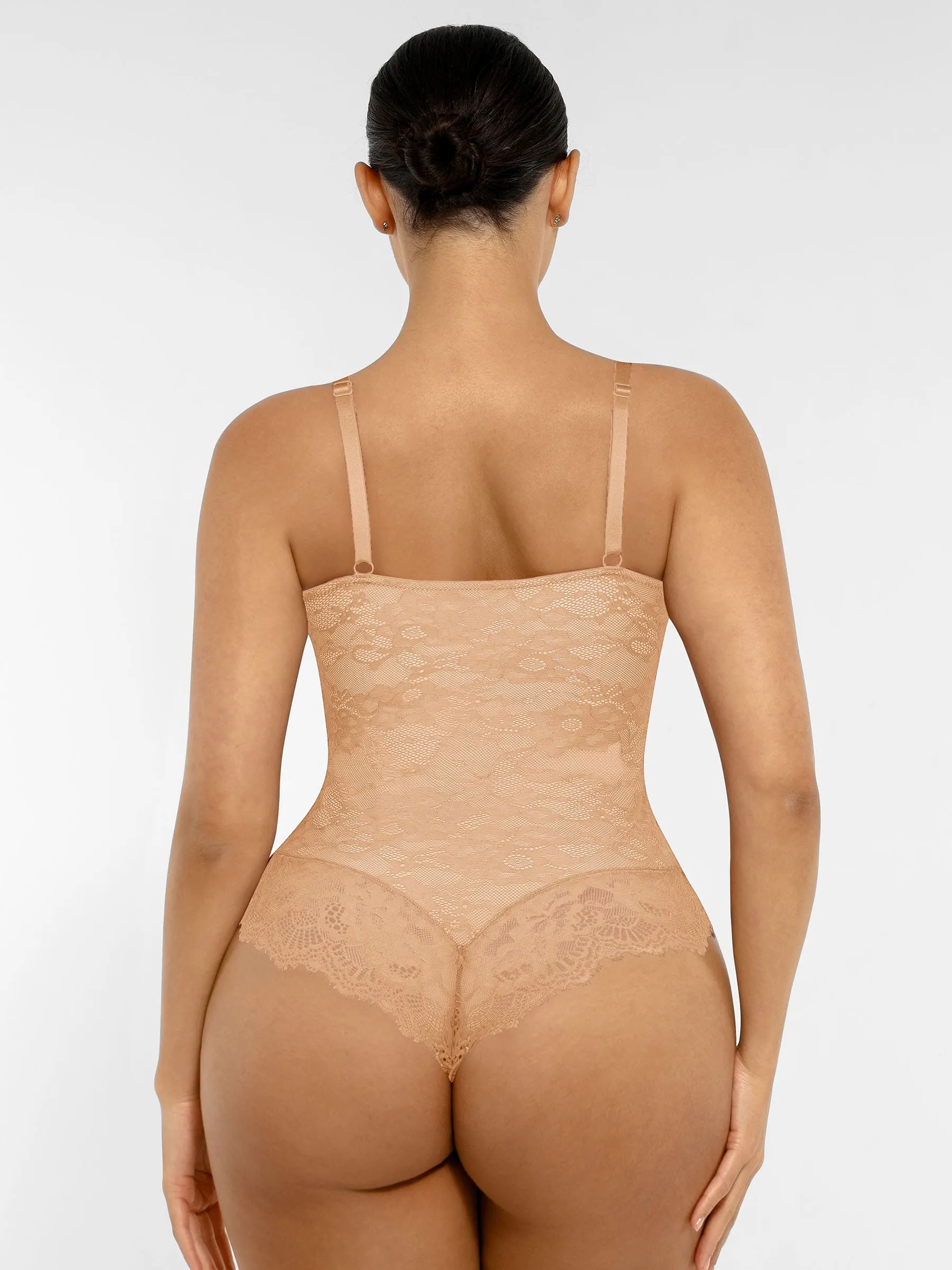 Feelingirl Lace V Neck Full Thong Bodysuit - Image 53