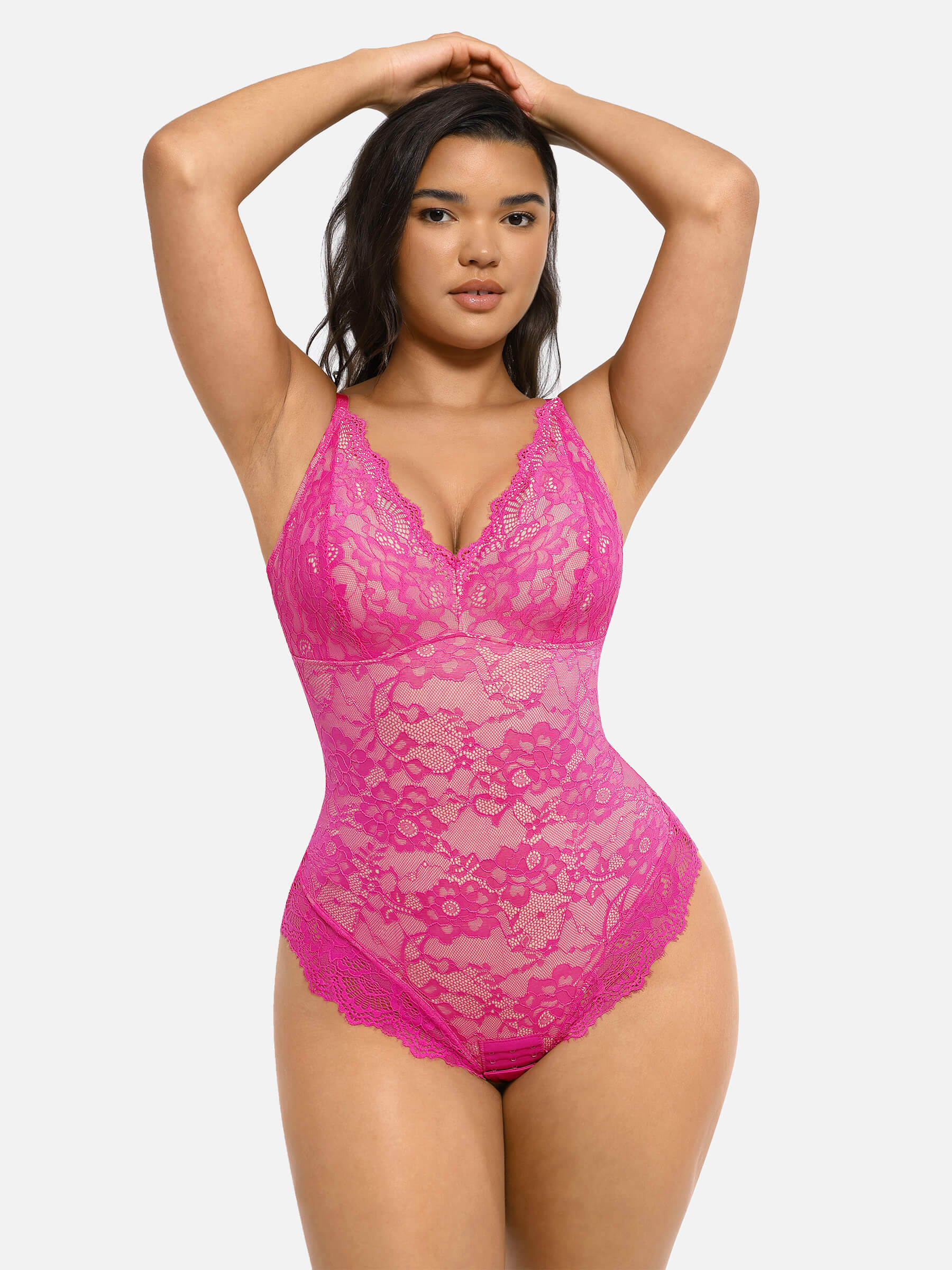 Feelingirl Lace V Neck Full Thong Bodysuit - Image 62