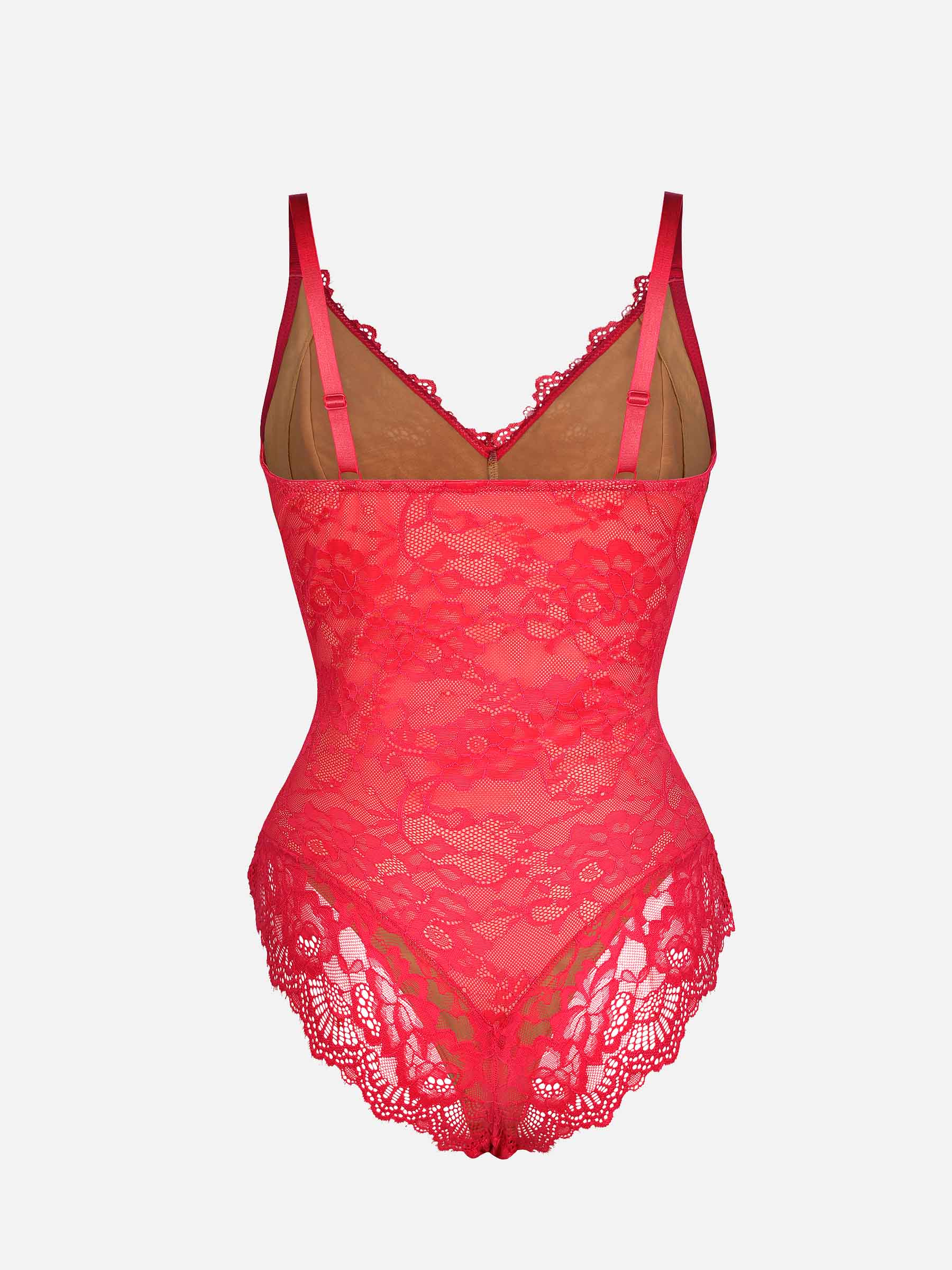 Feelingirl Lace V Neck Full Thong Bodysuit - Image 72