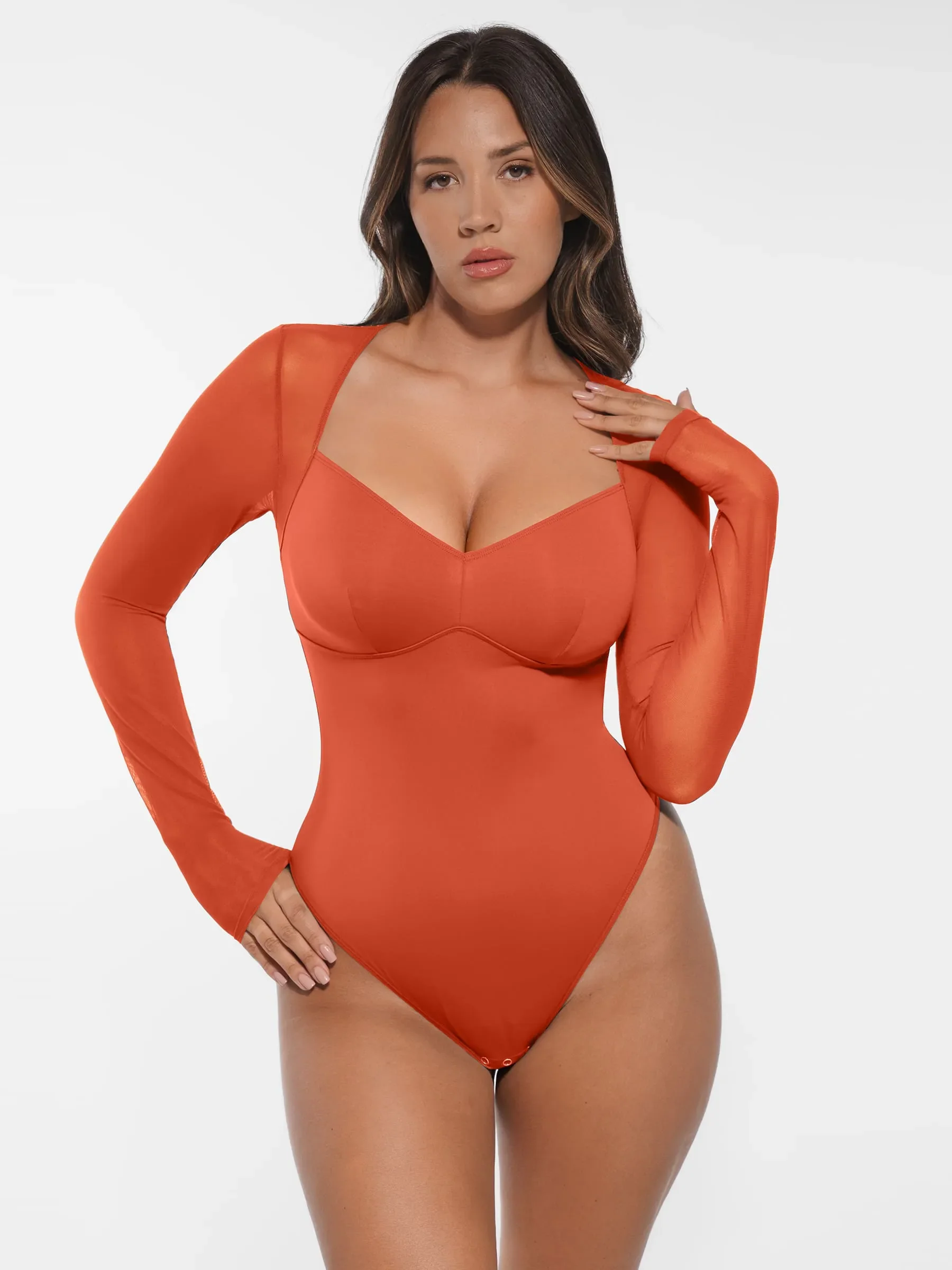 Feelingirl Mesh Panel V-Neck Bodysuit - Image 11