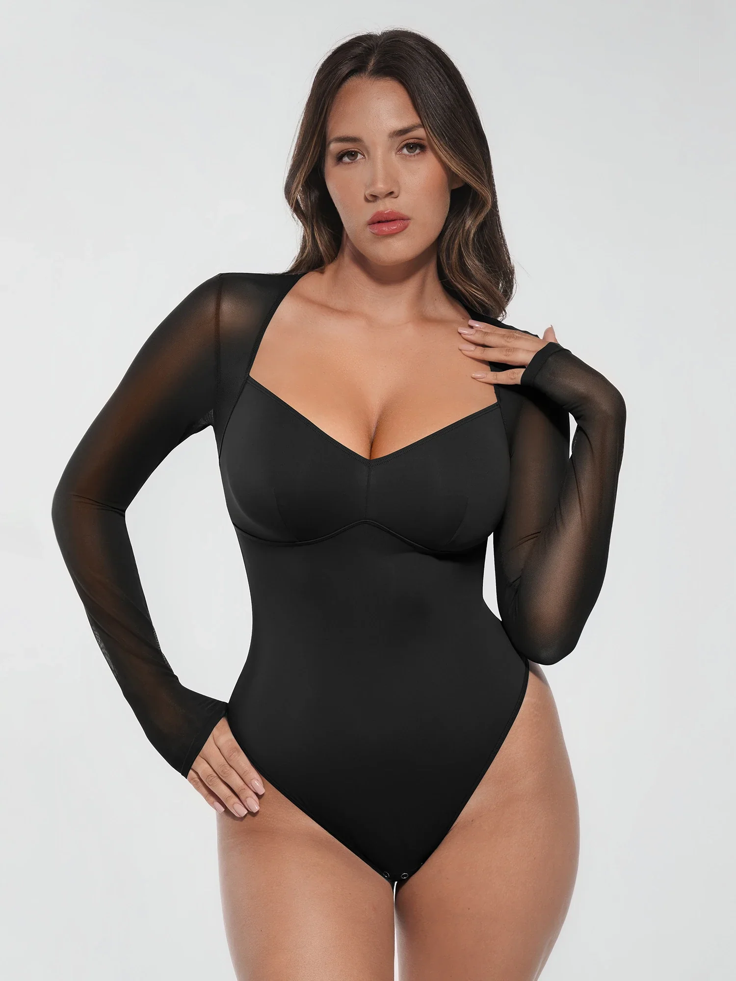 Feelingirl Mesh Panel V-Neck Bodysuit