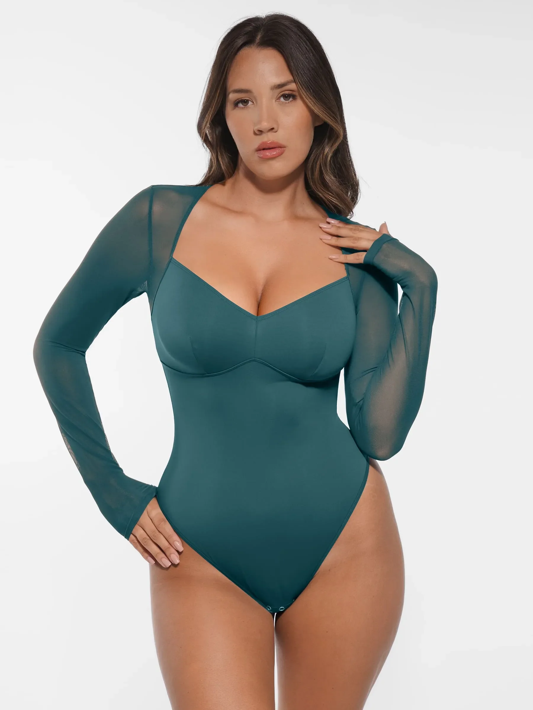 Feelingirl Mesh Panel V-Neck Bodysuit - Image 31