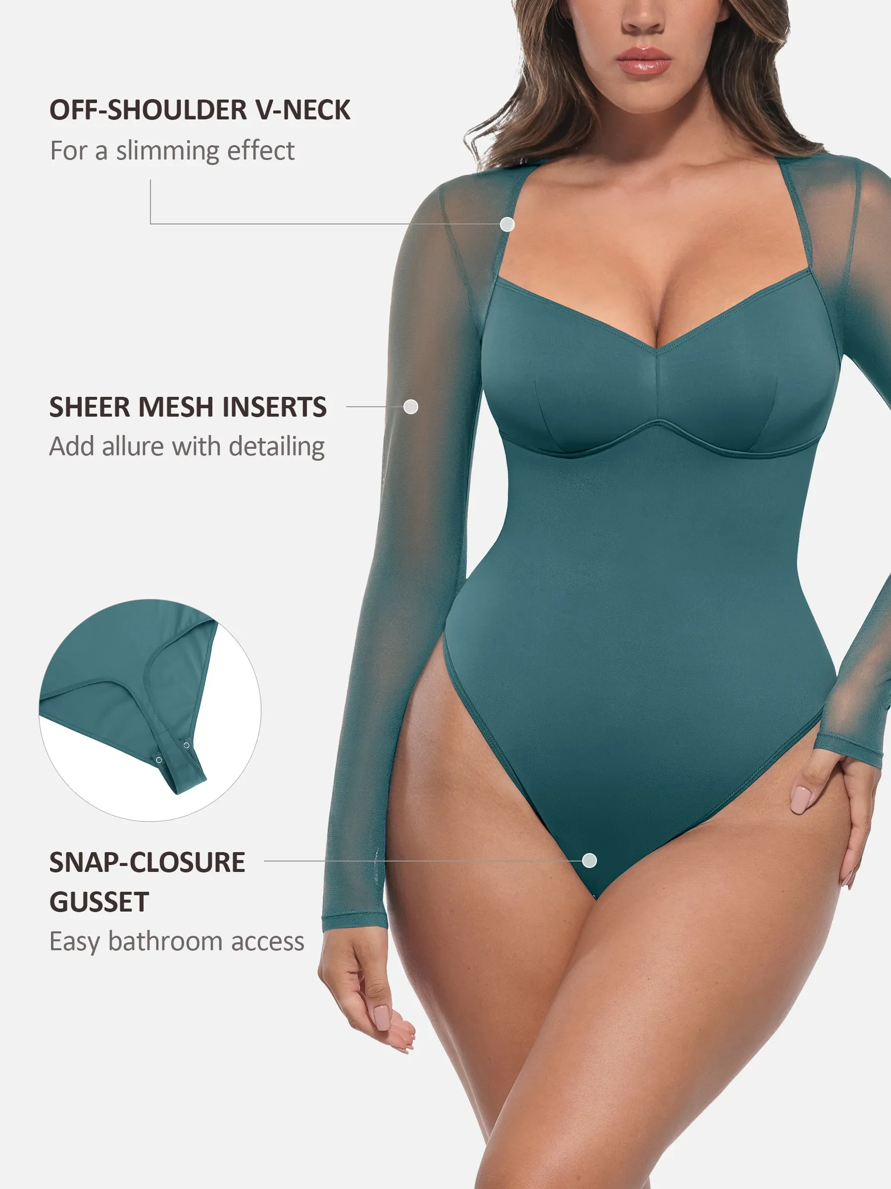 Feelingirl Mesh Panel V-Neck Bodysuit - Image 32