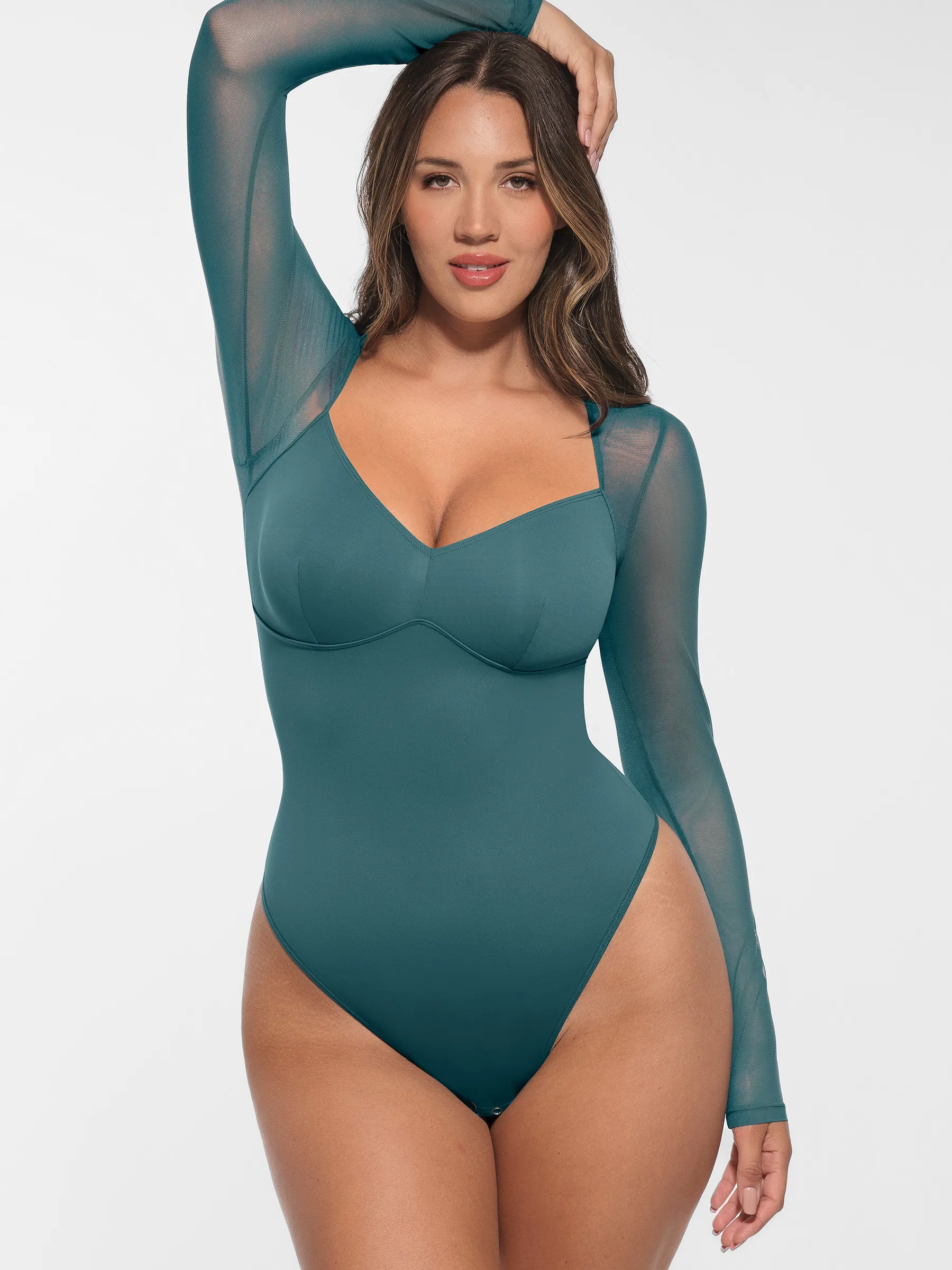 Feelingirl Mesh Panel V-Neck Bodysuit - Image 33