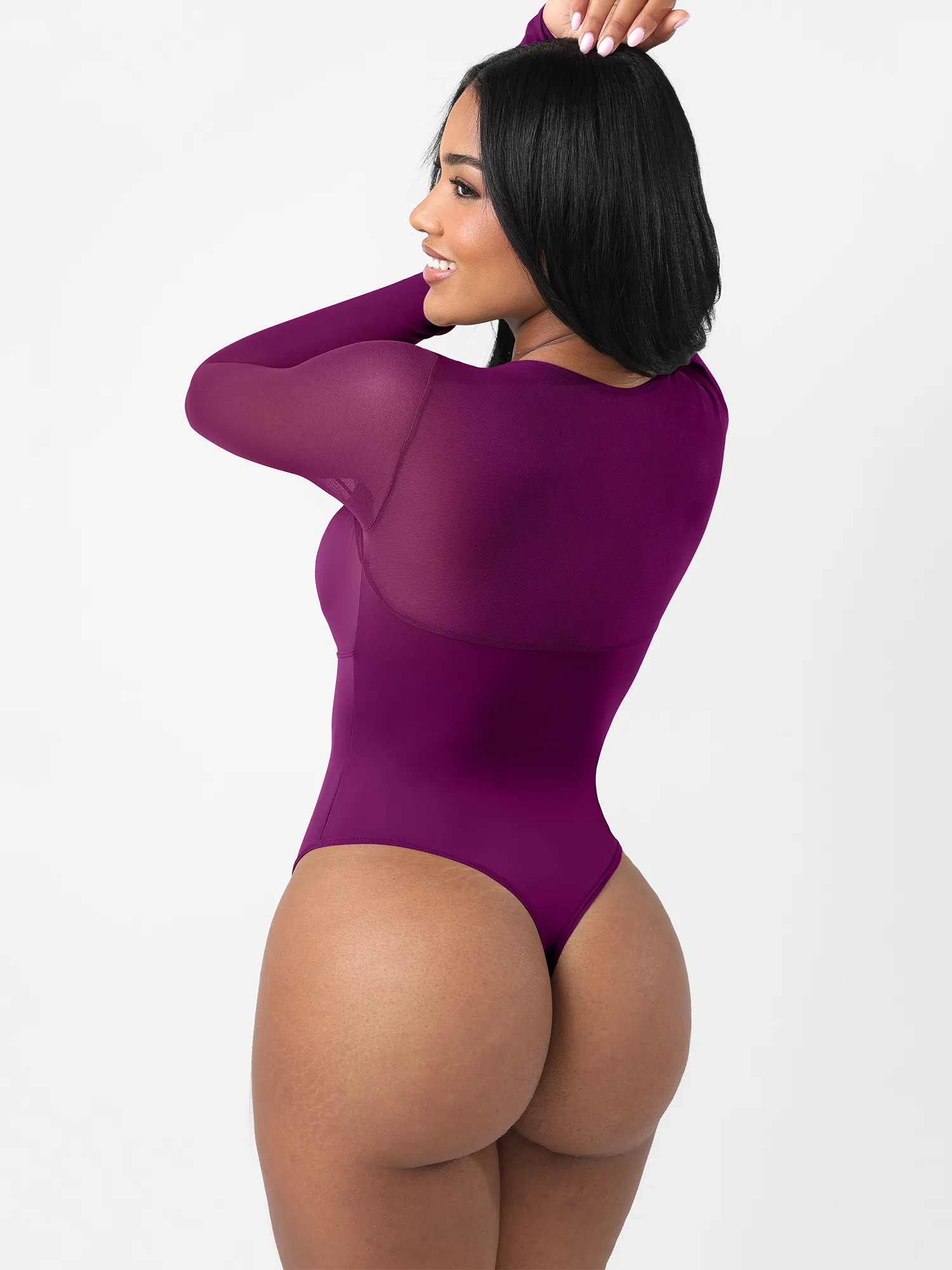 Feelingirl Mesh Panel V-Neck Thong Bodysuit - Image 17