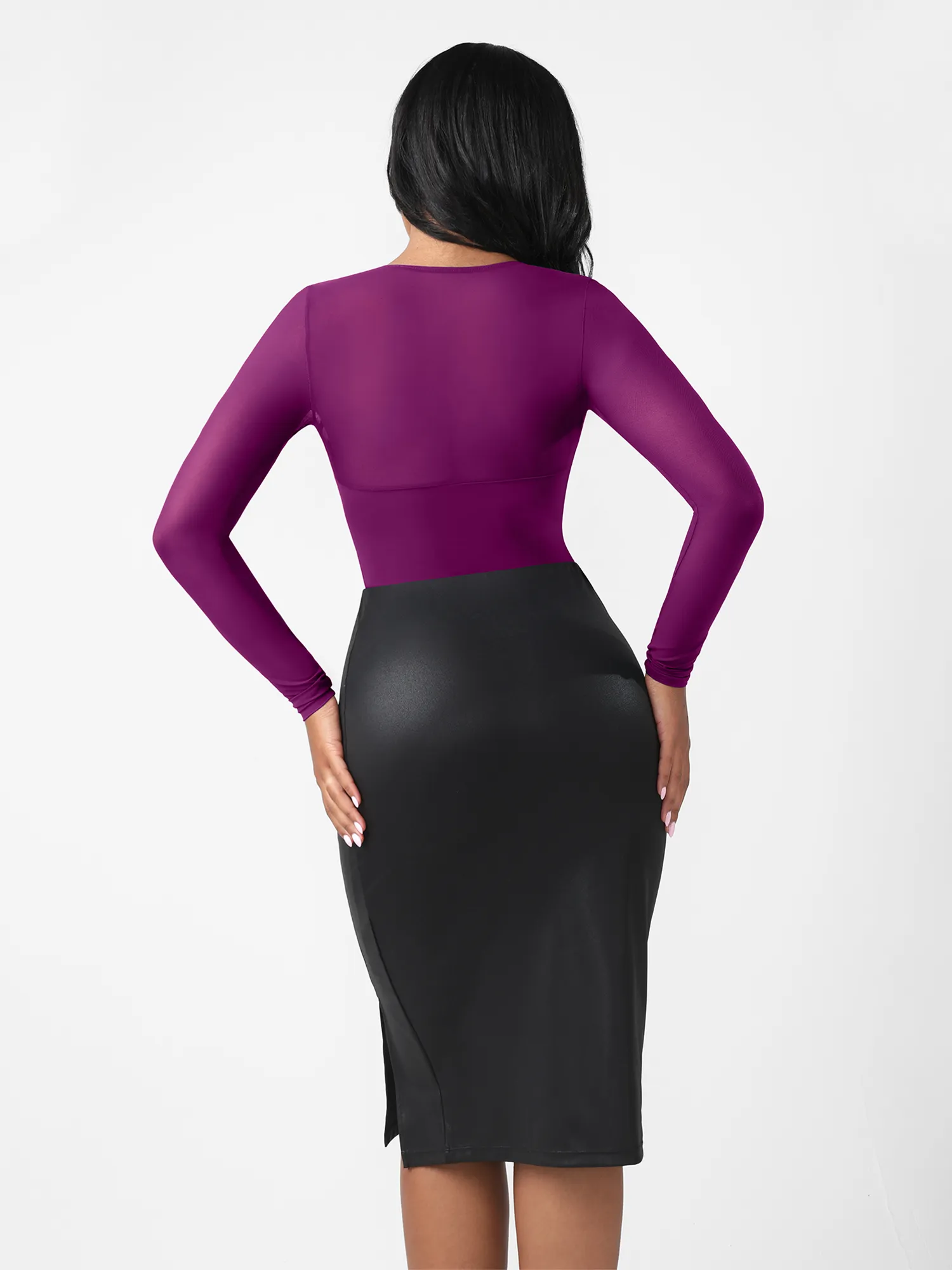 Feelingirl Mesh Panel V-Neck Thong Bodysuit - Image 19