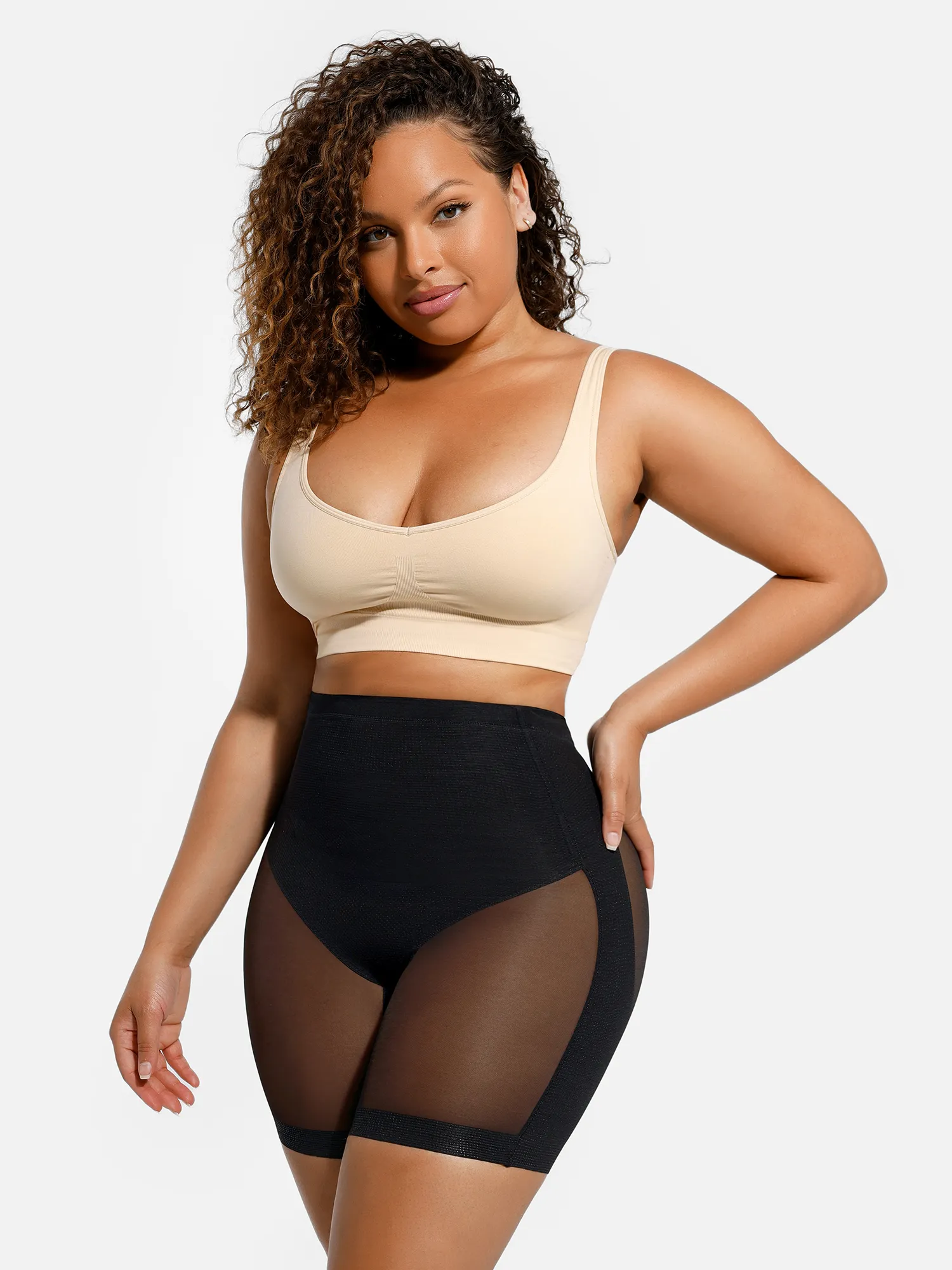 Feelingirl Mesh Tummy Control Bodysuit & Shorts Set - Image 4