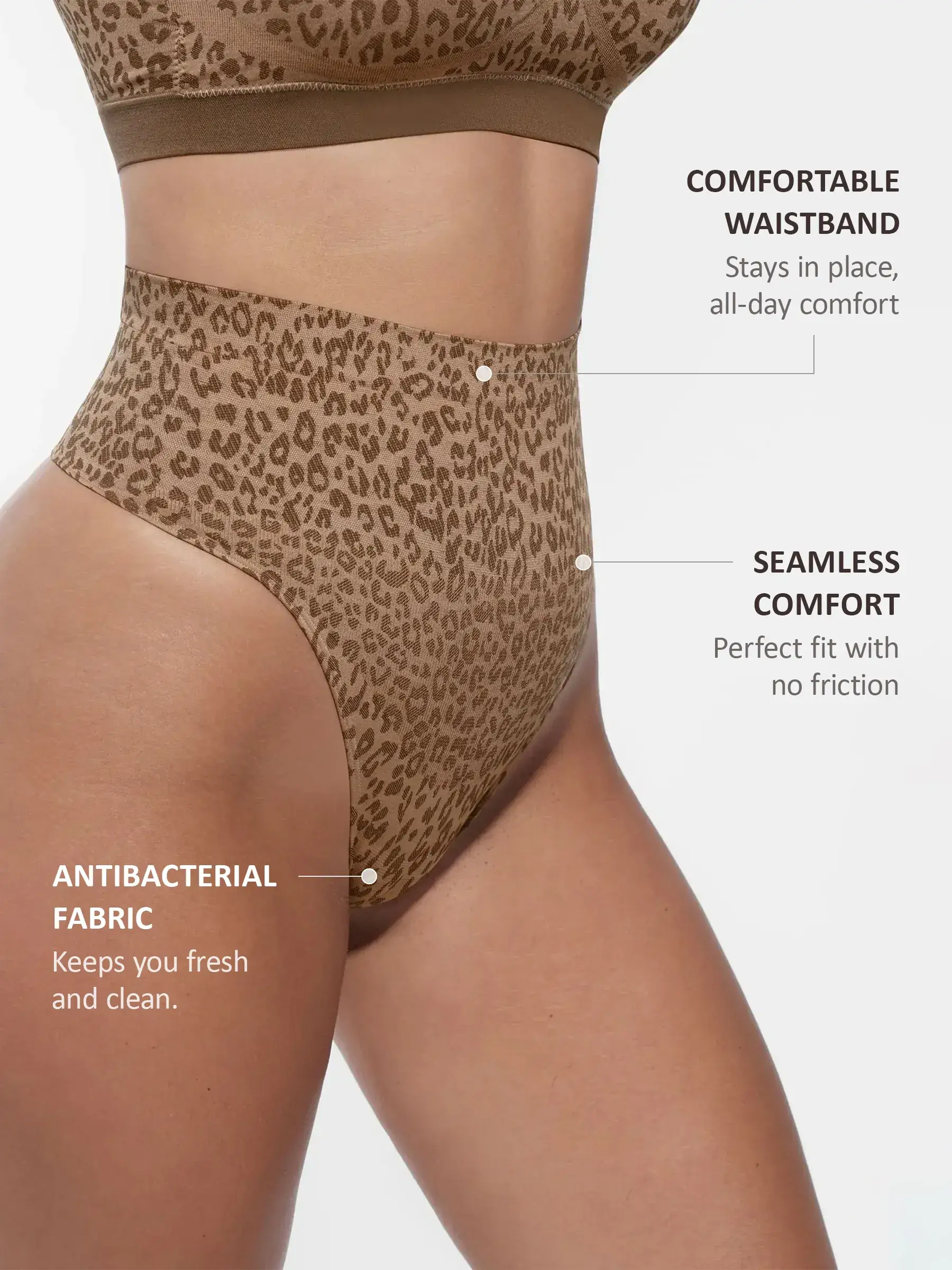 Feelingirl Mid-Waisted Thong Tummy Control Leopard Panties - Image 3