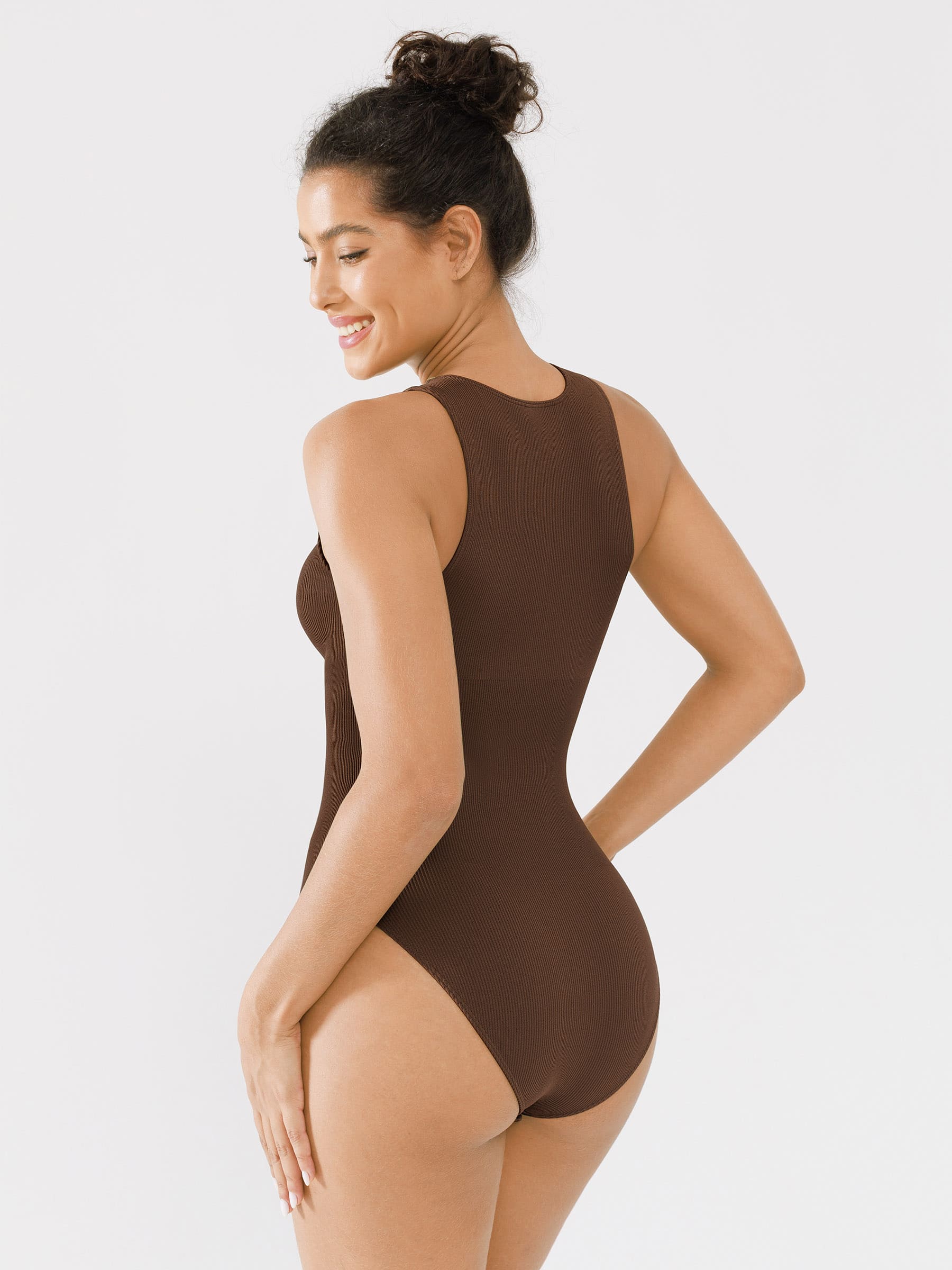 Feelingirl Ribbed Seamless Bodysuit with Crew Neck and Invisible Zip - Image 11