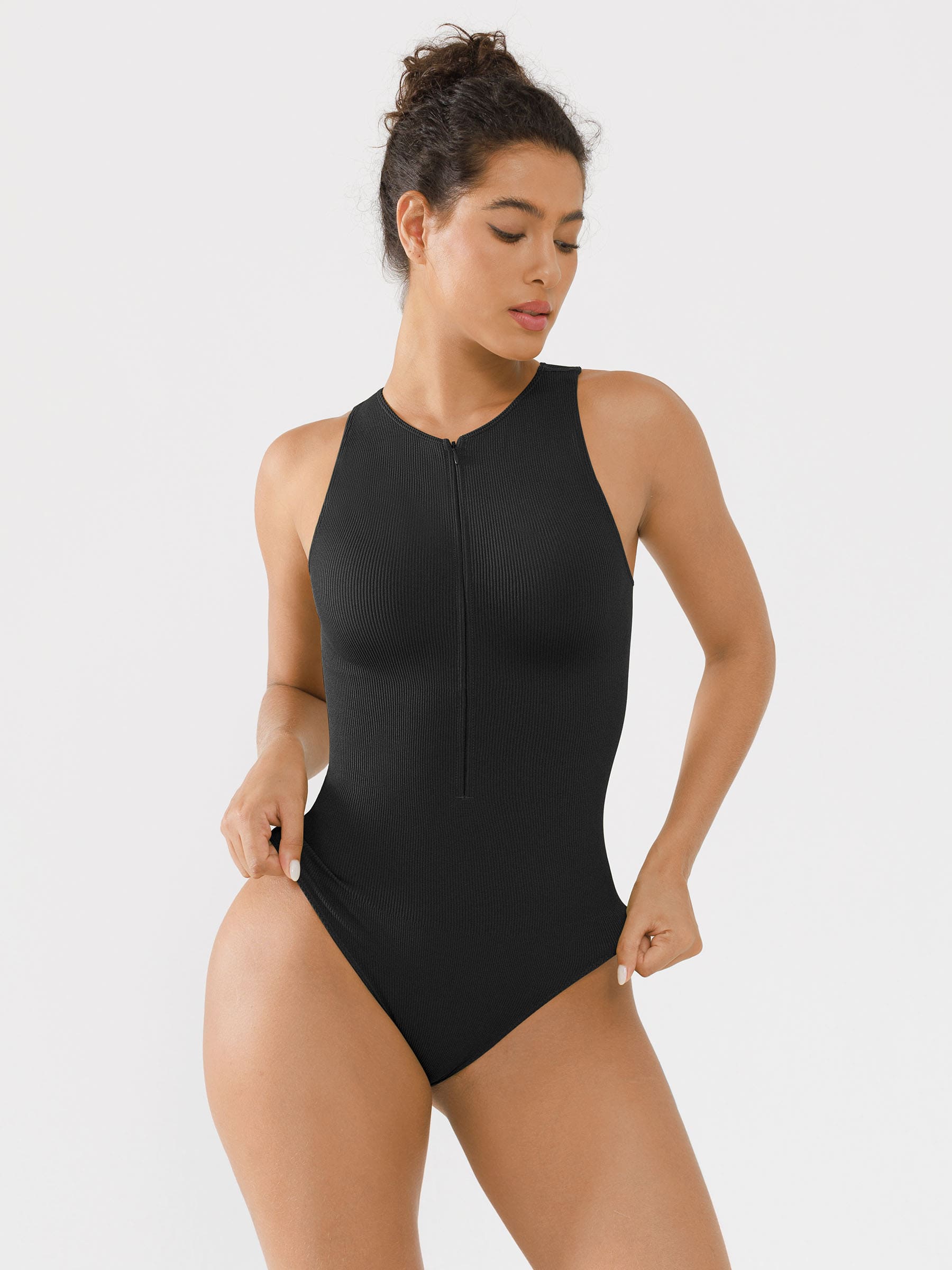 Feelingirl Ribbed Seamless Bodysuit with Crew Neck and Invisible Zip - Image 26