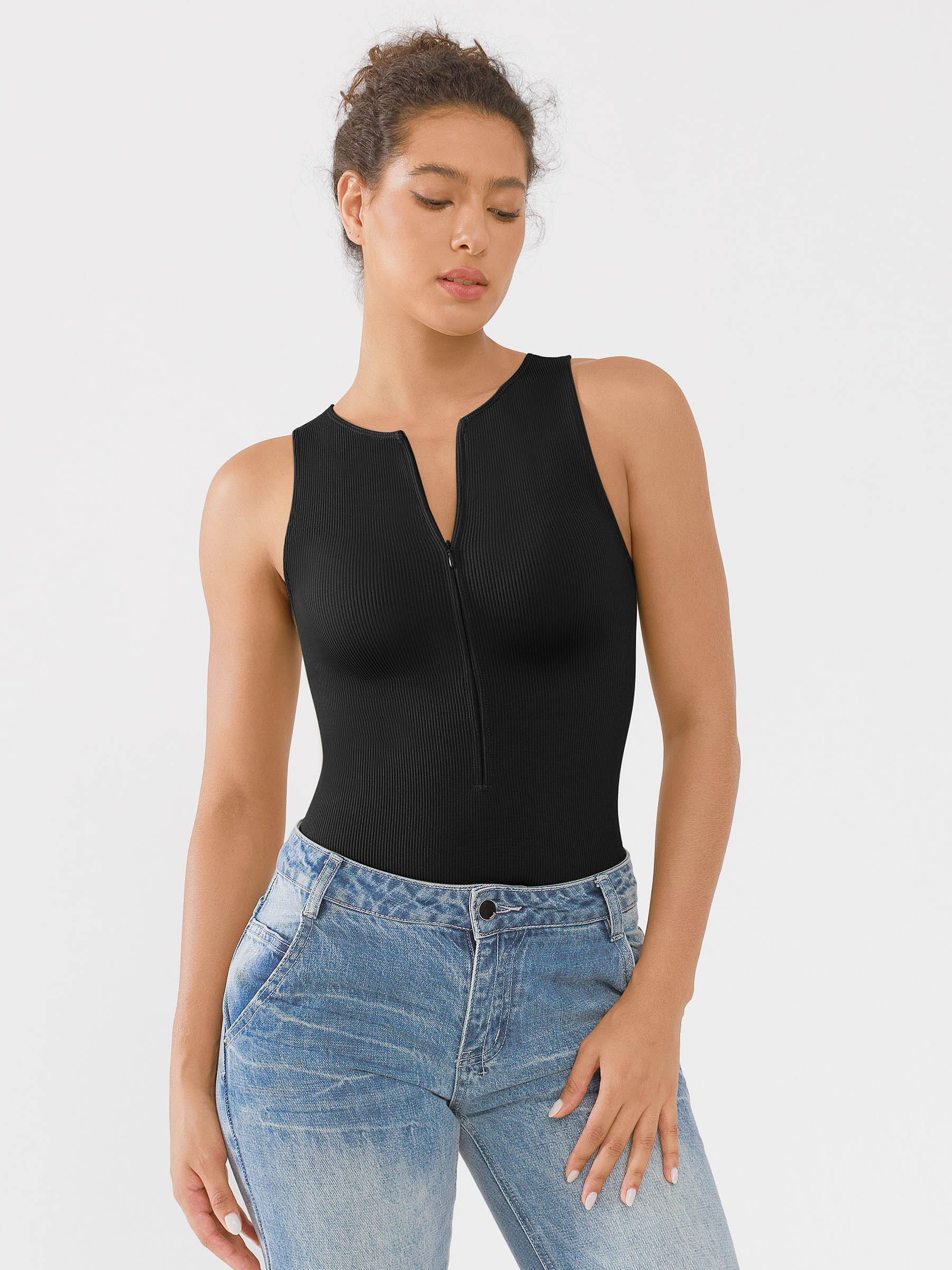 Feelingirl Ribbed Seamless Bodysuit with Crew Neck and Invisible Zip - Image 30
