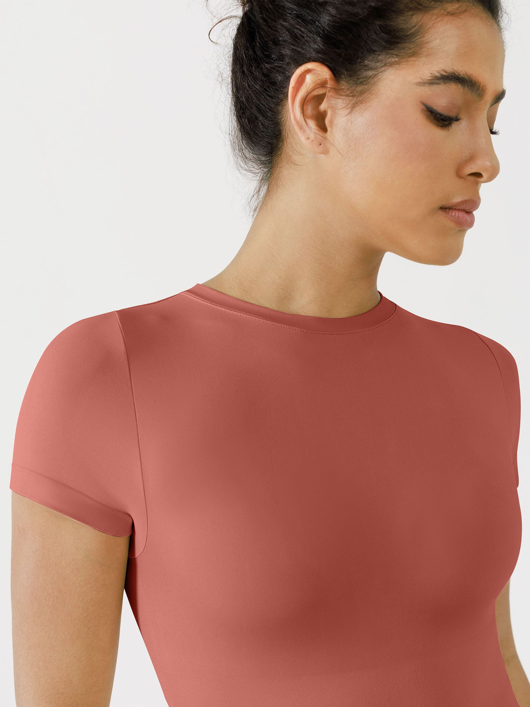 Feelingirl Seamless Bodysuit Smooth Soft Fabric Crew Neck Short Sleeve - Image 14