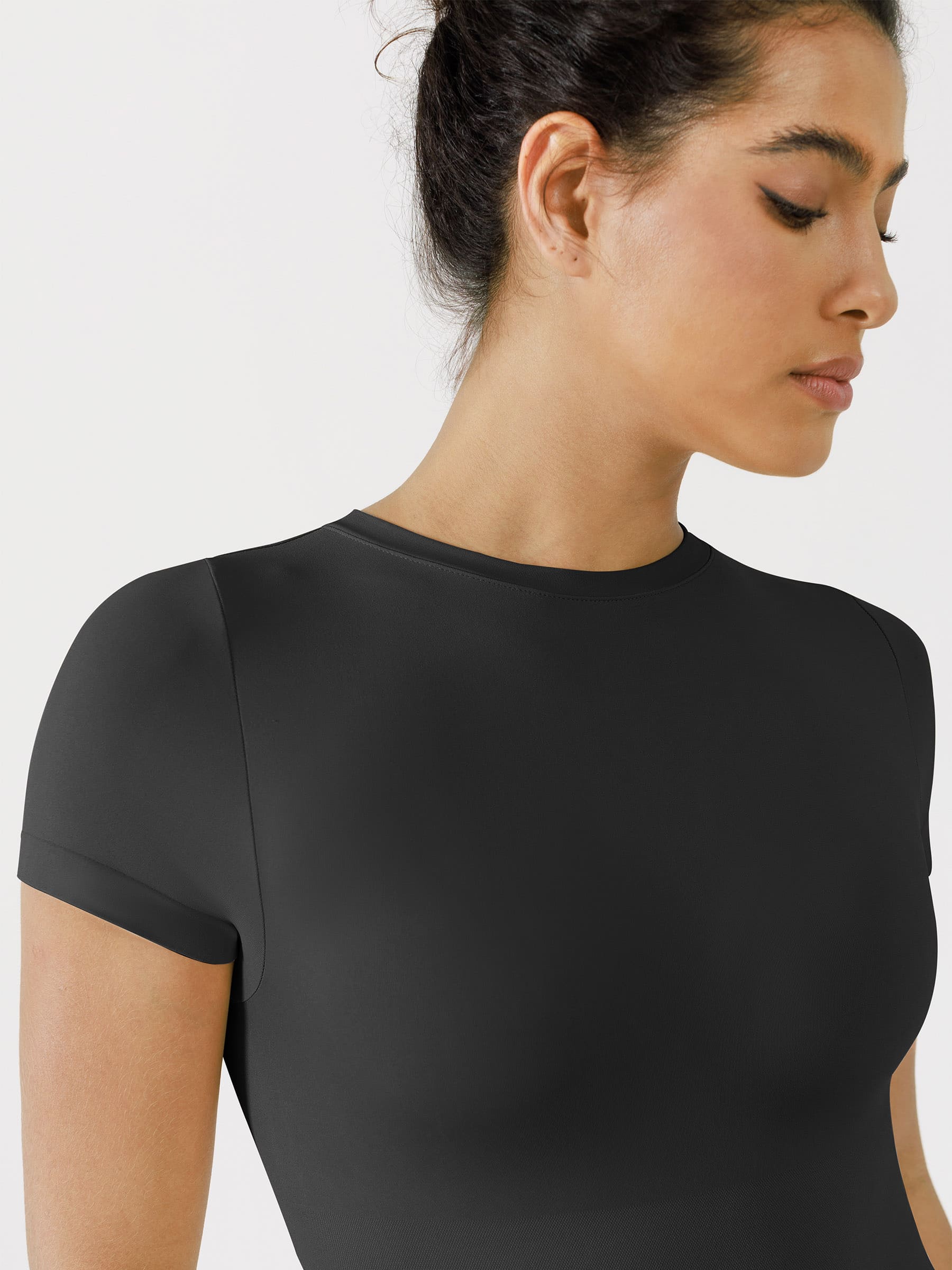 Feelingirl Seamless Bodysuit Smooth Soft Fabric Crew Neck Short Sleeve - Image 27
