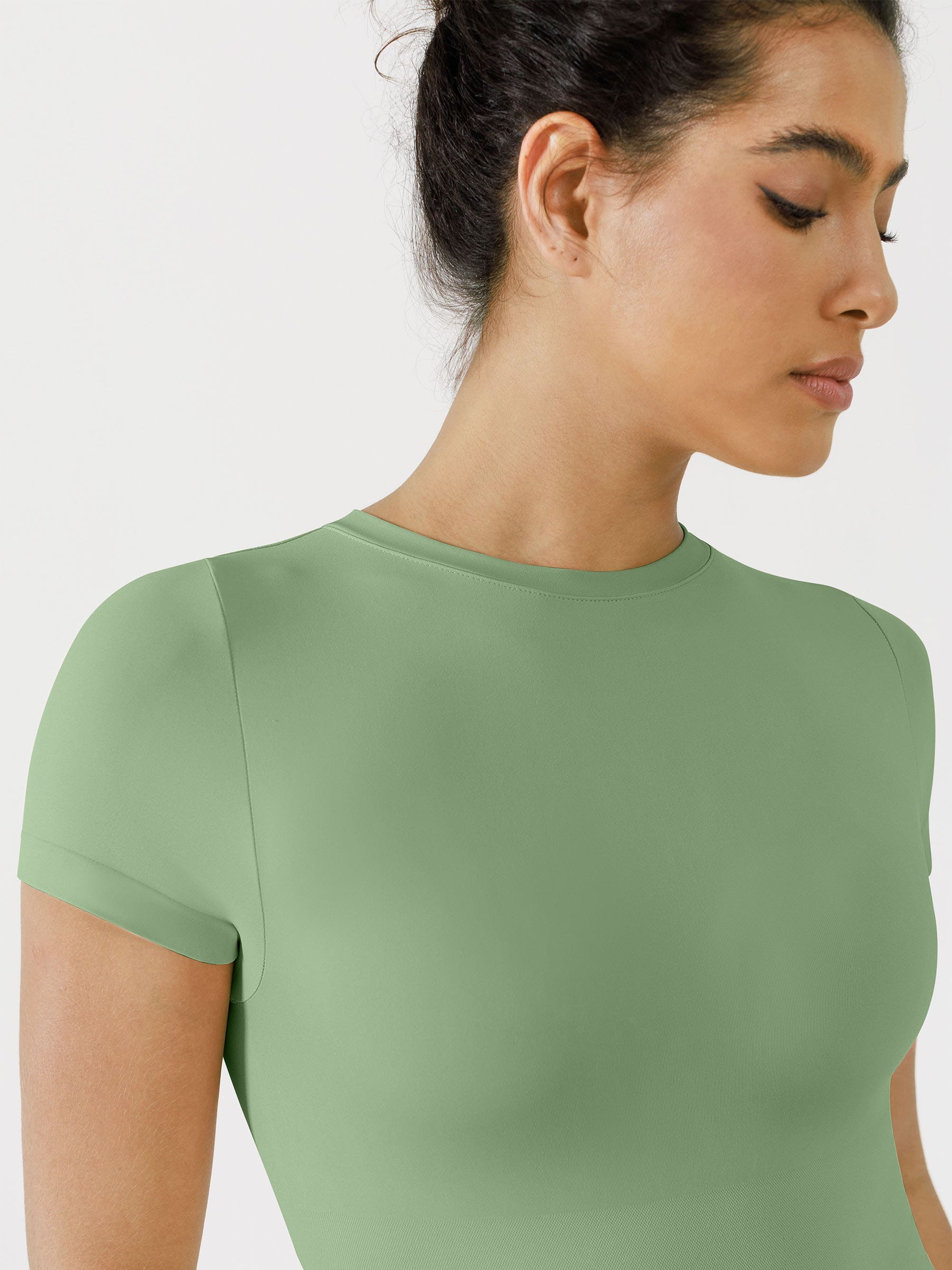 Feelingirl Seamless Bodysuit Smooth Soft Fabric Crew Neck Short Sleeve - Image 35