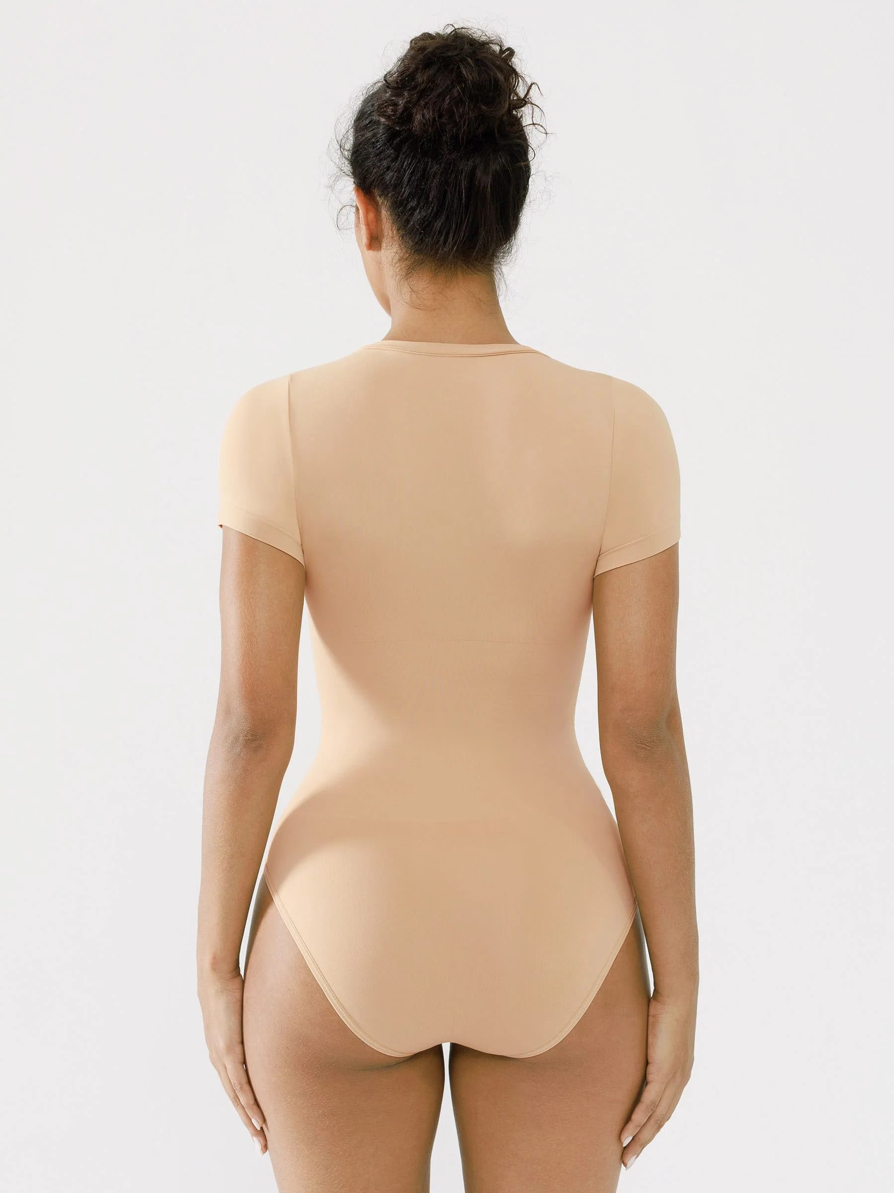 Feelingirl Seamless Bodysuit Smooth Soft Fabric Crew Neck Short Sleeve - Image 4