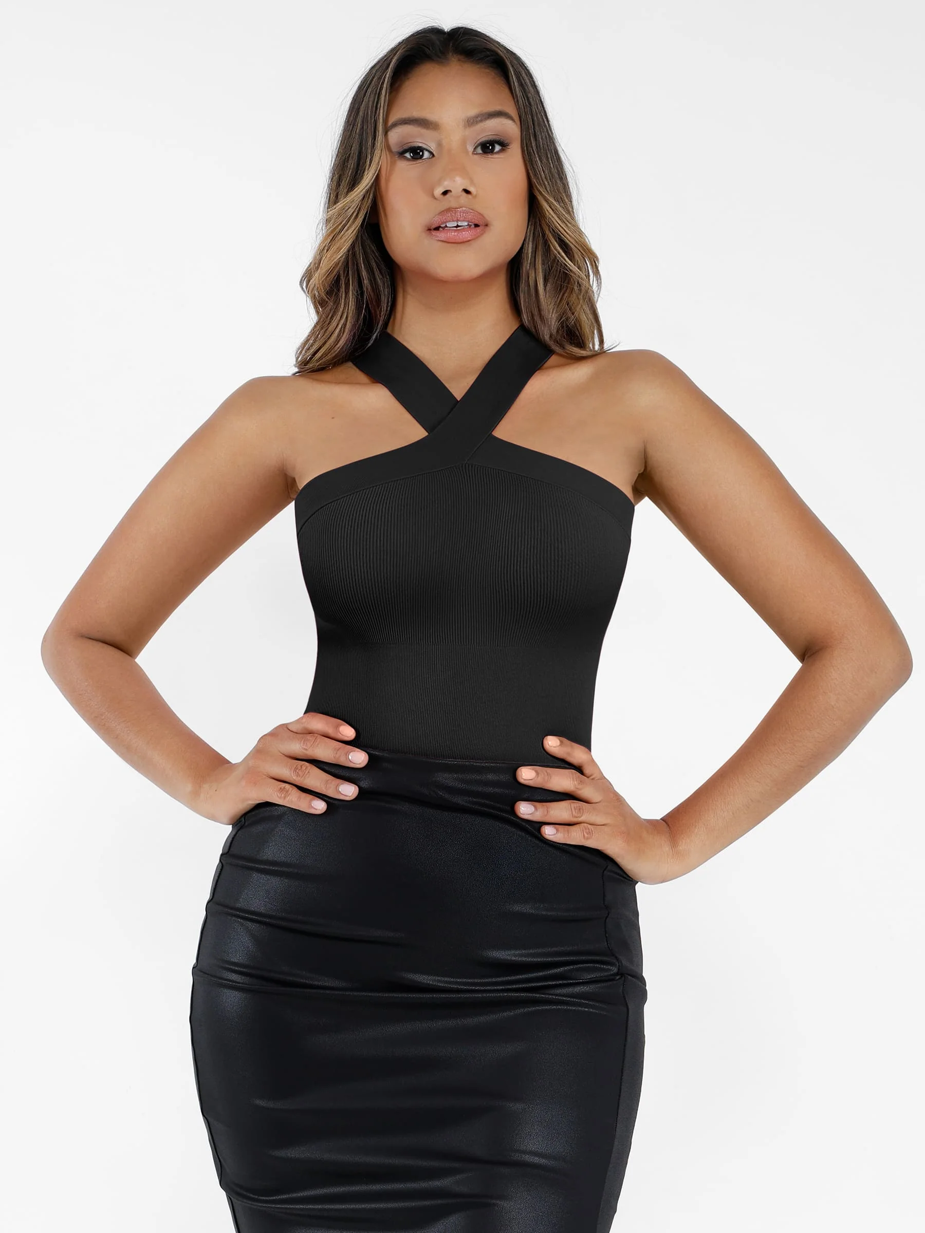 Feelingirl Seamless Crossover Halter Thong Bodysuit Shapewear for Everyday Wear - Image 5