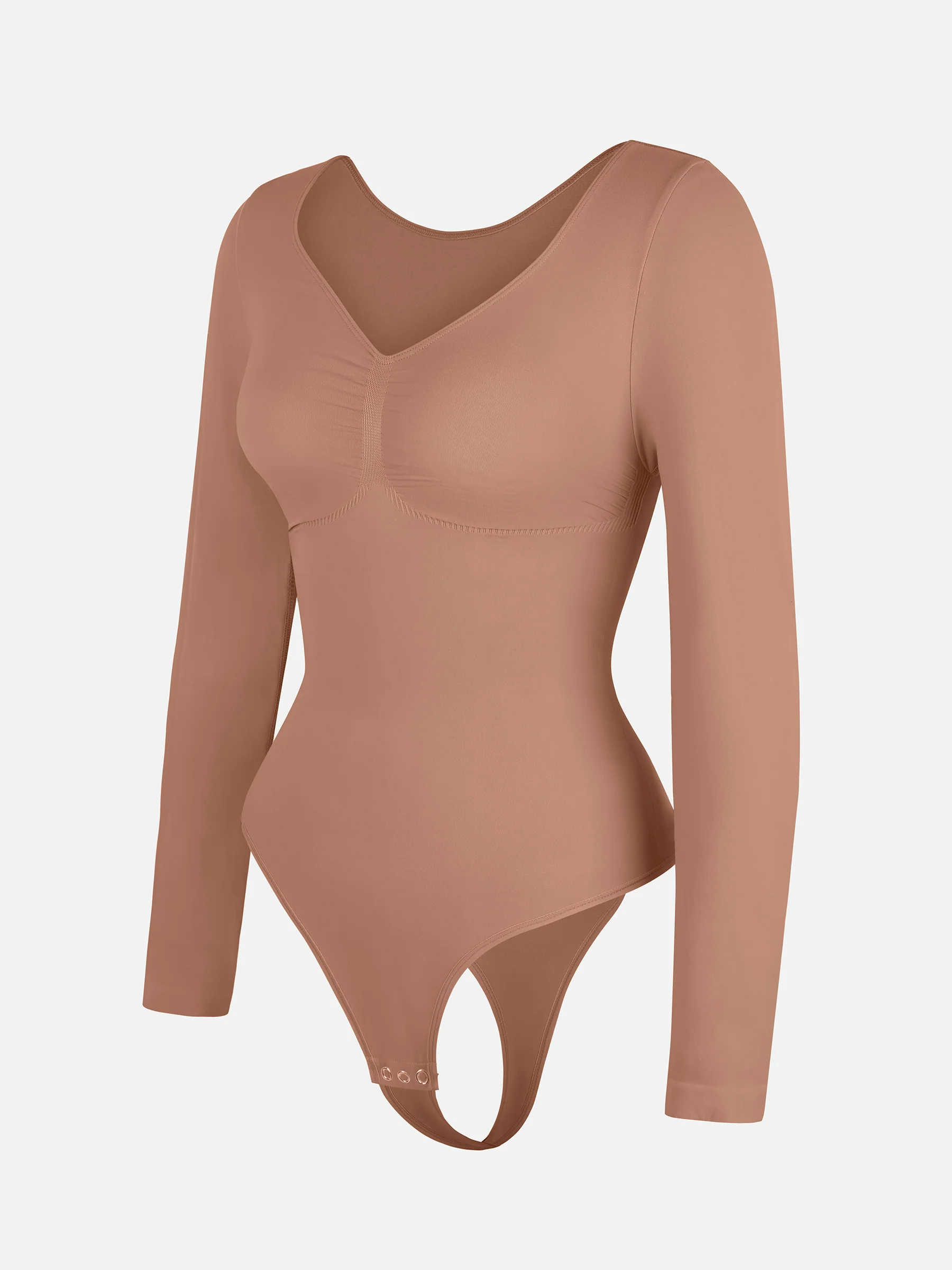 Feelingirl Seamless Long Sleeve Chest Support Tummy Control Thong Bodysuit - Image 11