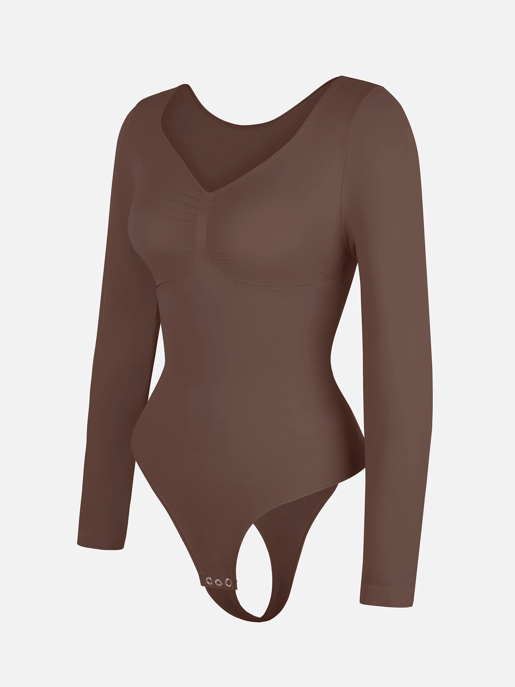 Feelingirl Seamless Long Sleeve Chest Support Tummy Control Thong Bodysuit - Image 34