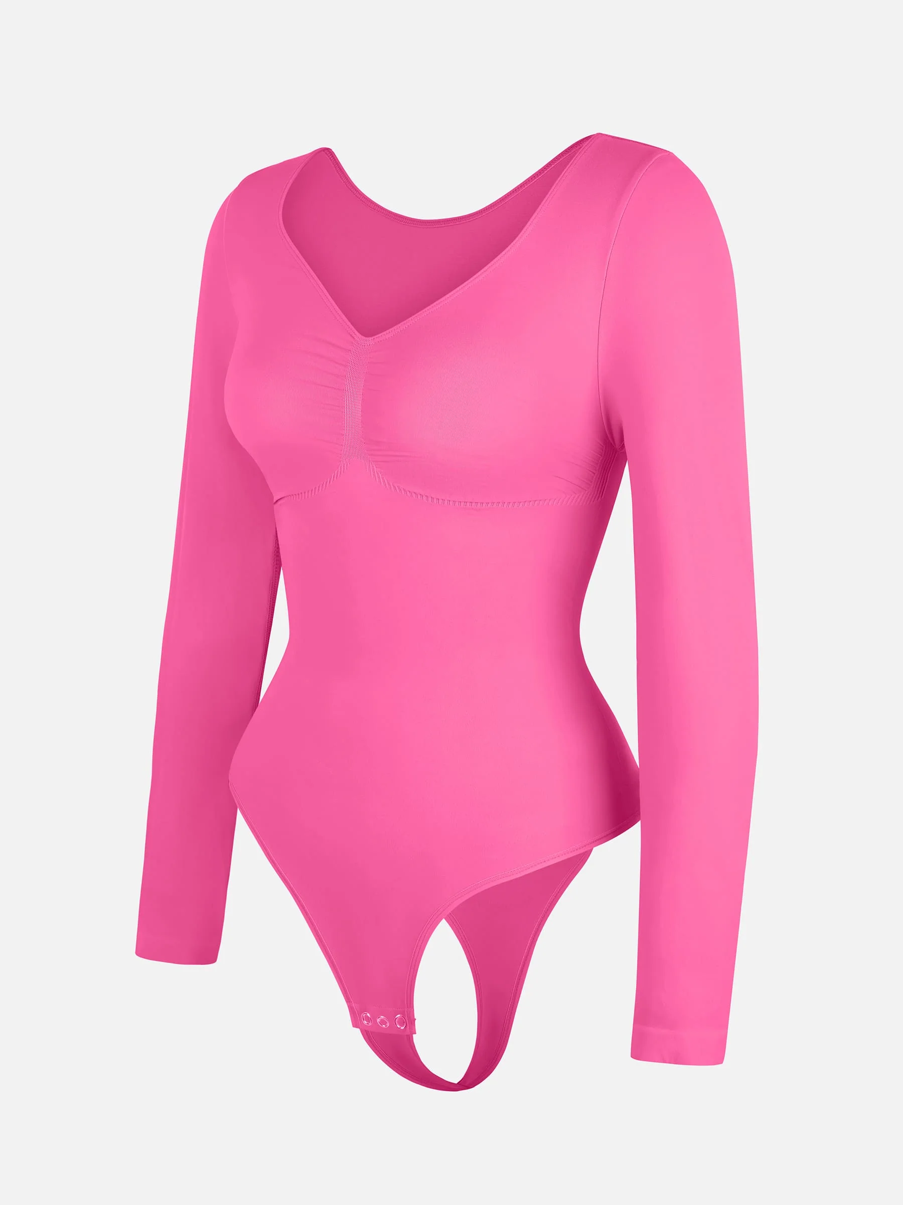 Feelingirl Seamless Long Sleeve Chest Support Tummy Control Thong Bodysuit - Image 53