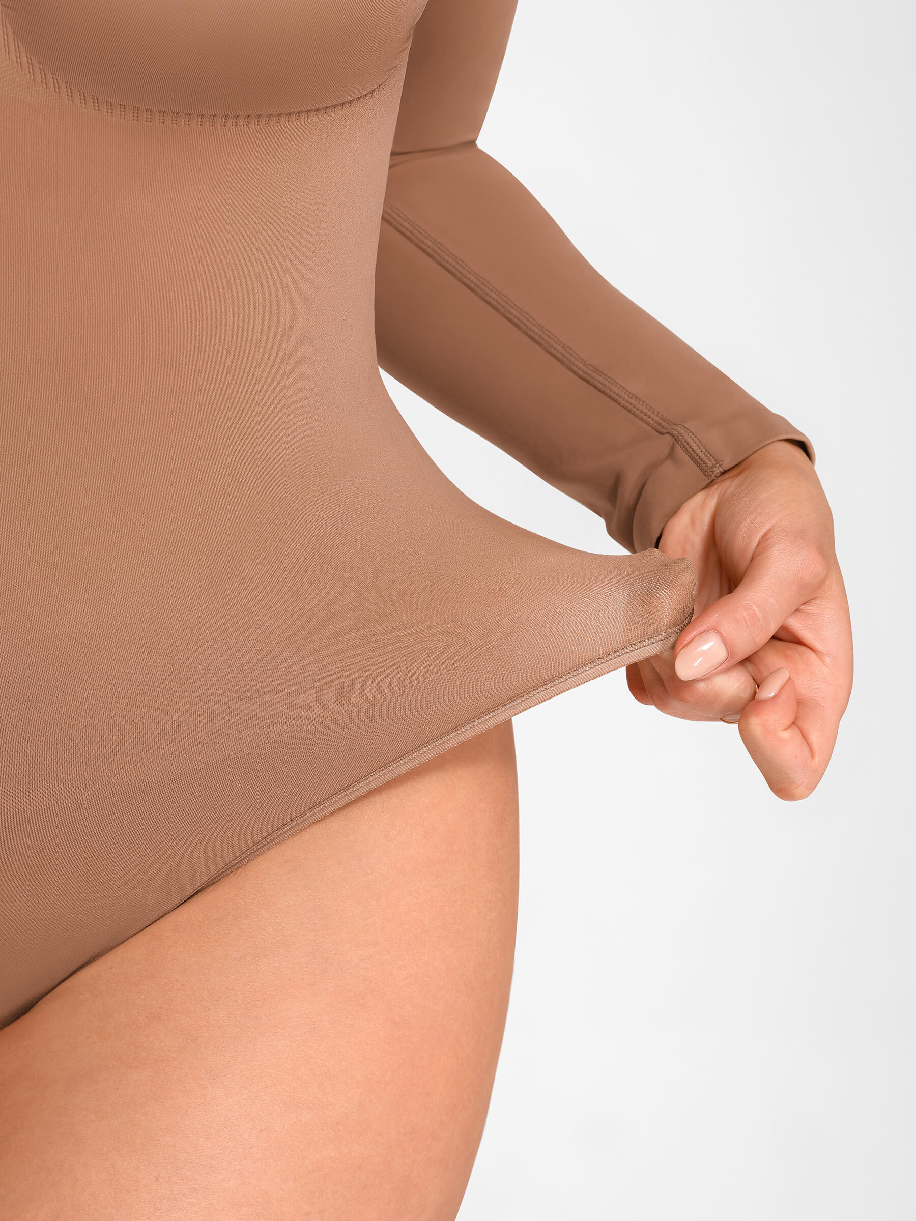 Feelingirl Seamless Long Sleeve Chest Support Tummy Control Thong Bodysuit - Image 9