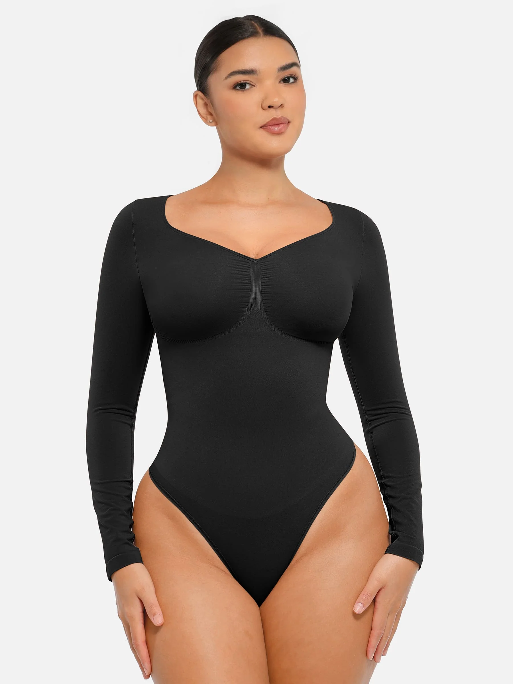 Feelingirl Seamless Long Sleeve Tummy Control Thong Bodysuit - Image 11