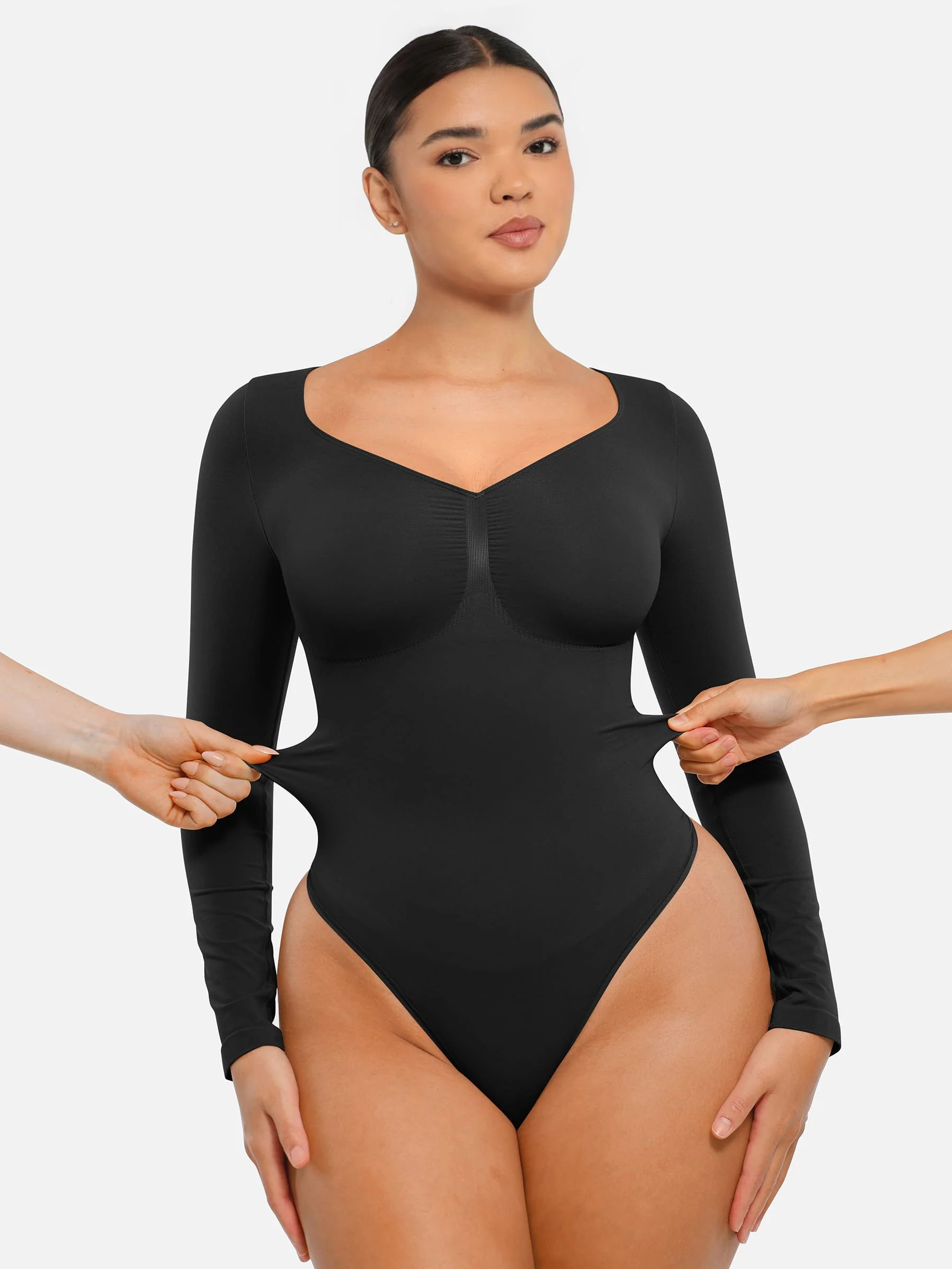 Feelingirl Seamless Long Sleeve Tummy Control Thong Bodysuit - Image 12