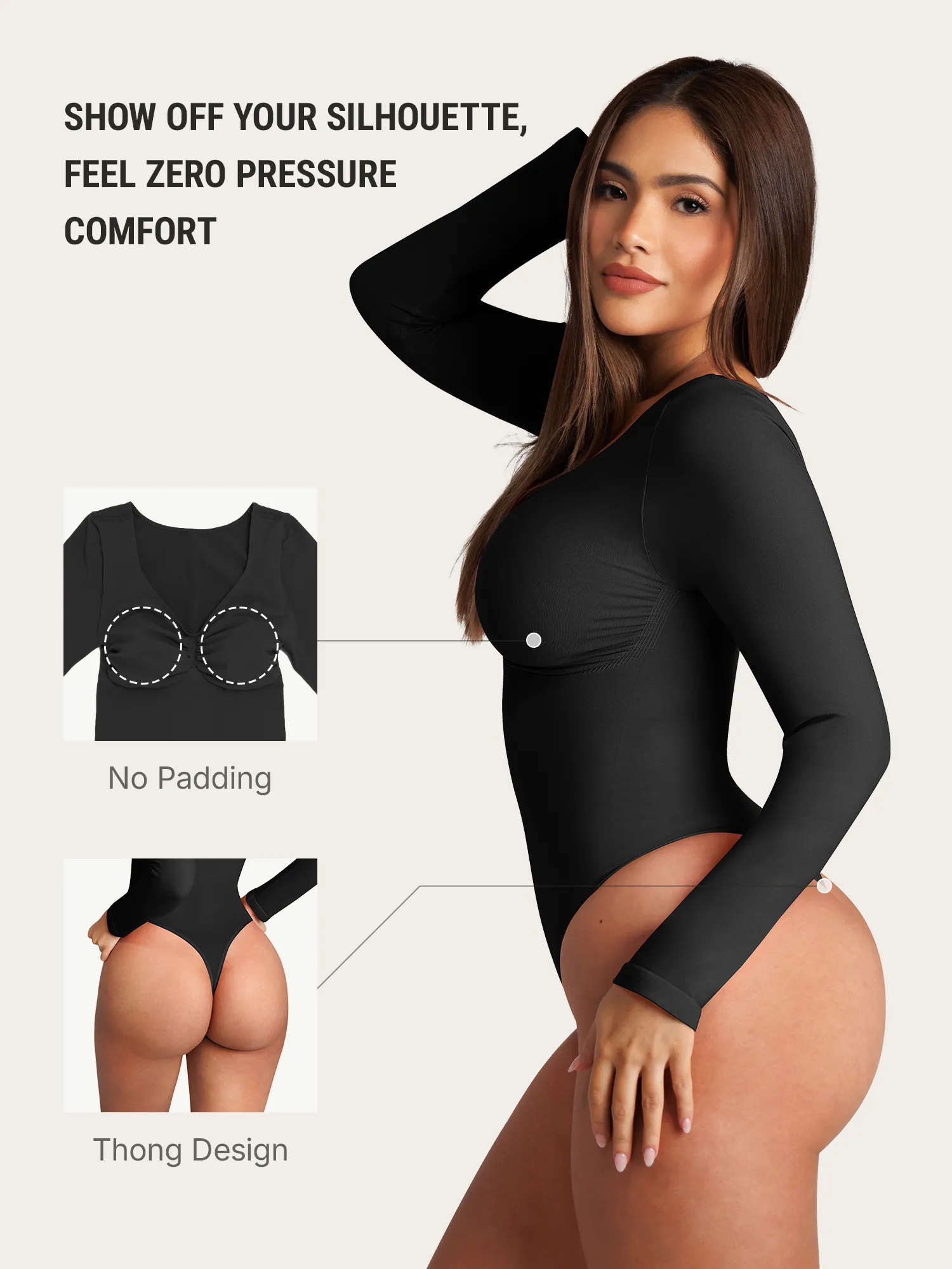 Feelingirl Seamless Long Sleeve Tummy Control Thong Bodysuit - Image 13