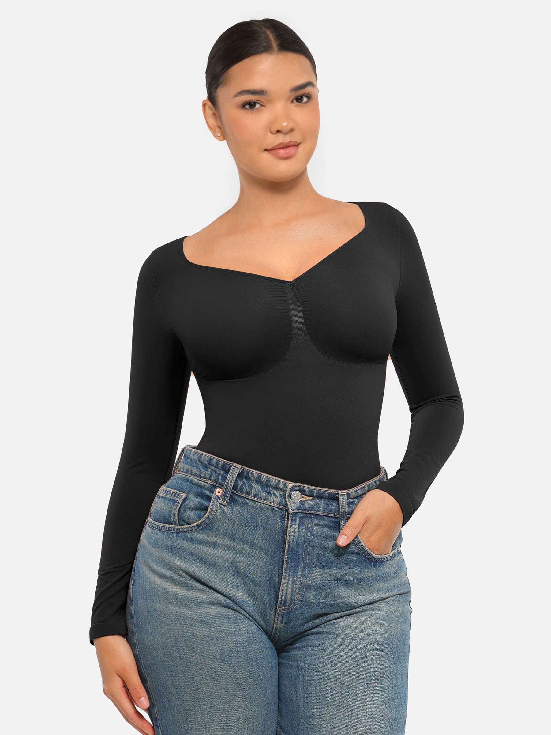 Feelingirl Seamless Long Sleeve Tummy Control Thong Bodysuit - Image 15
