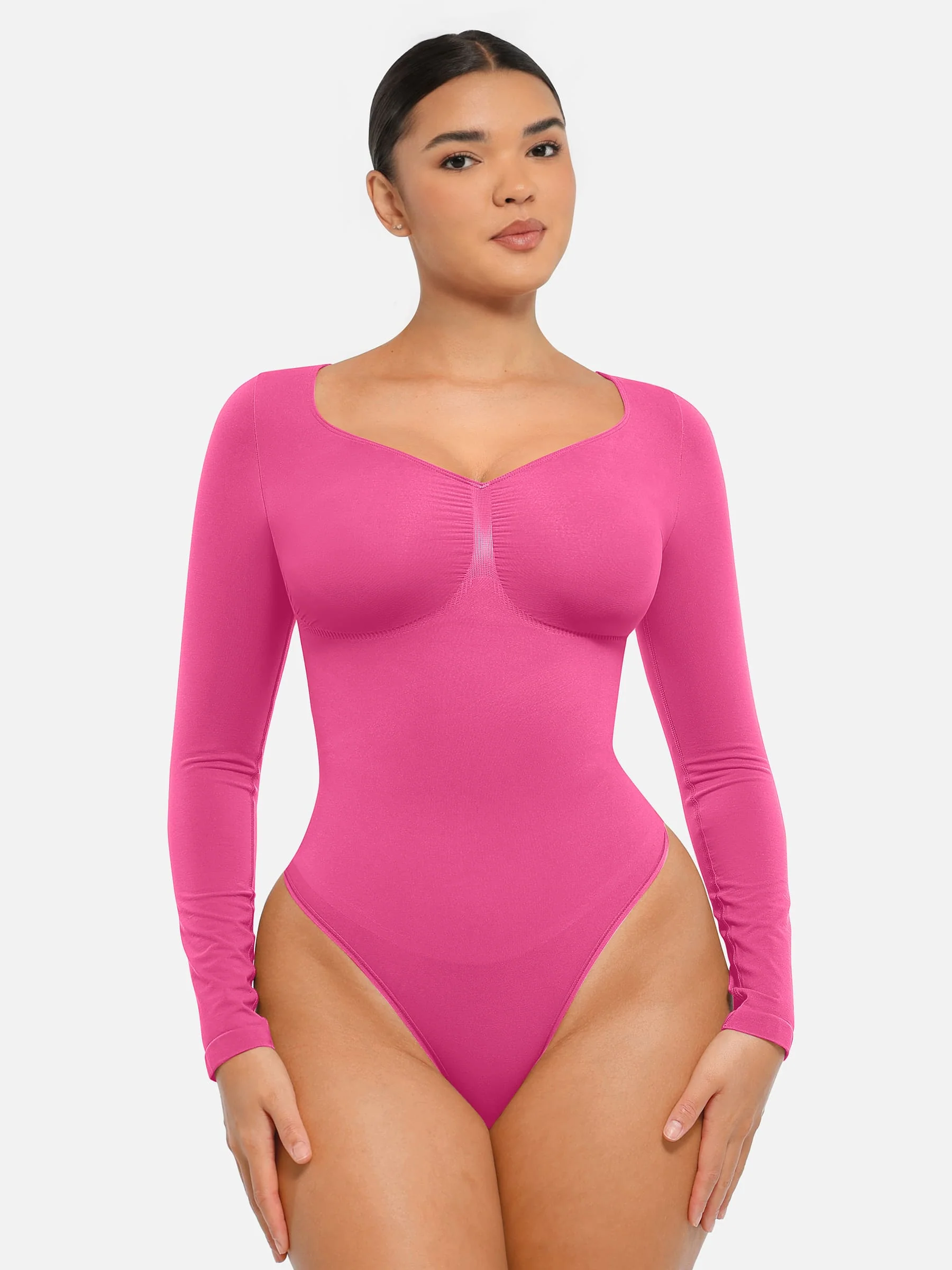 Feelingirl Seamless Long Sleeve Tummy Control Thong Bodysuit - Image 20