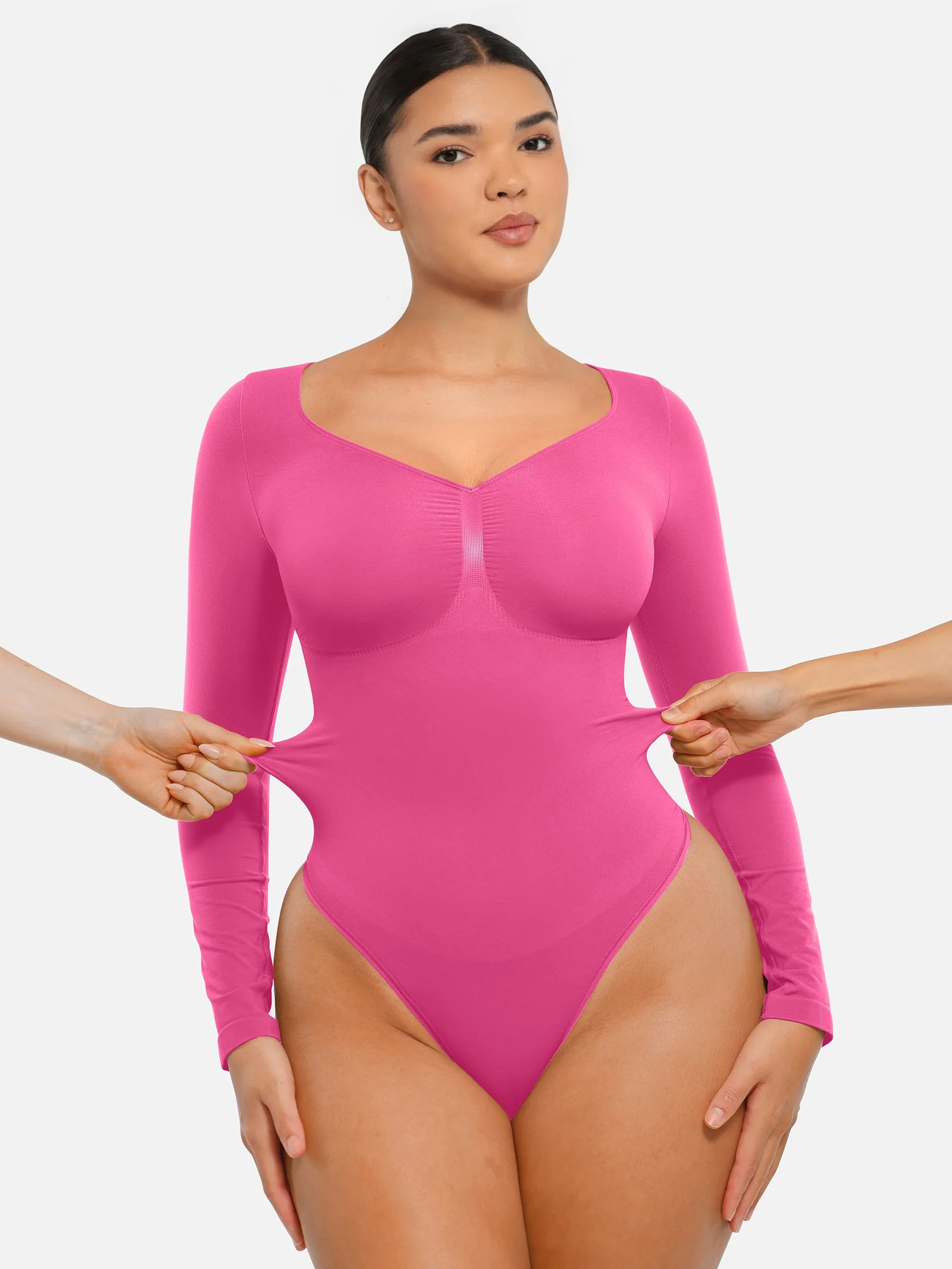 Feelingirl Seamless Long Sleeve Tummy Control Thong Bodysuit - Image 22