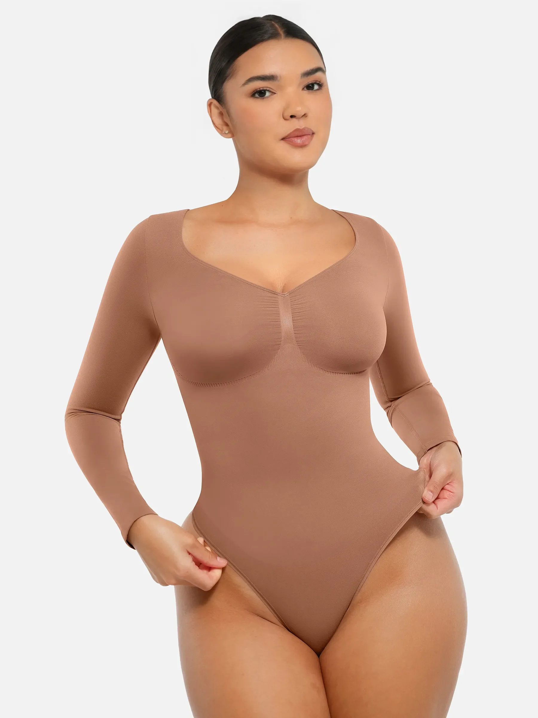 Feelingirl Seamless Long Sleeve Tummy Control Thong Bodysuit - Image 3