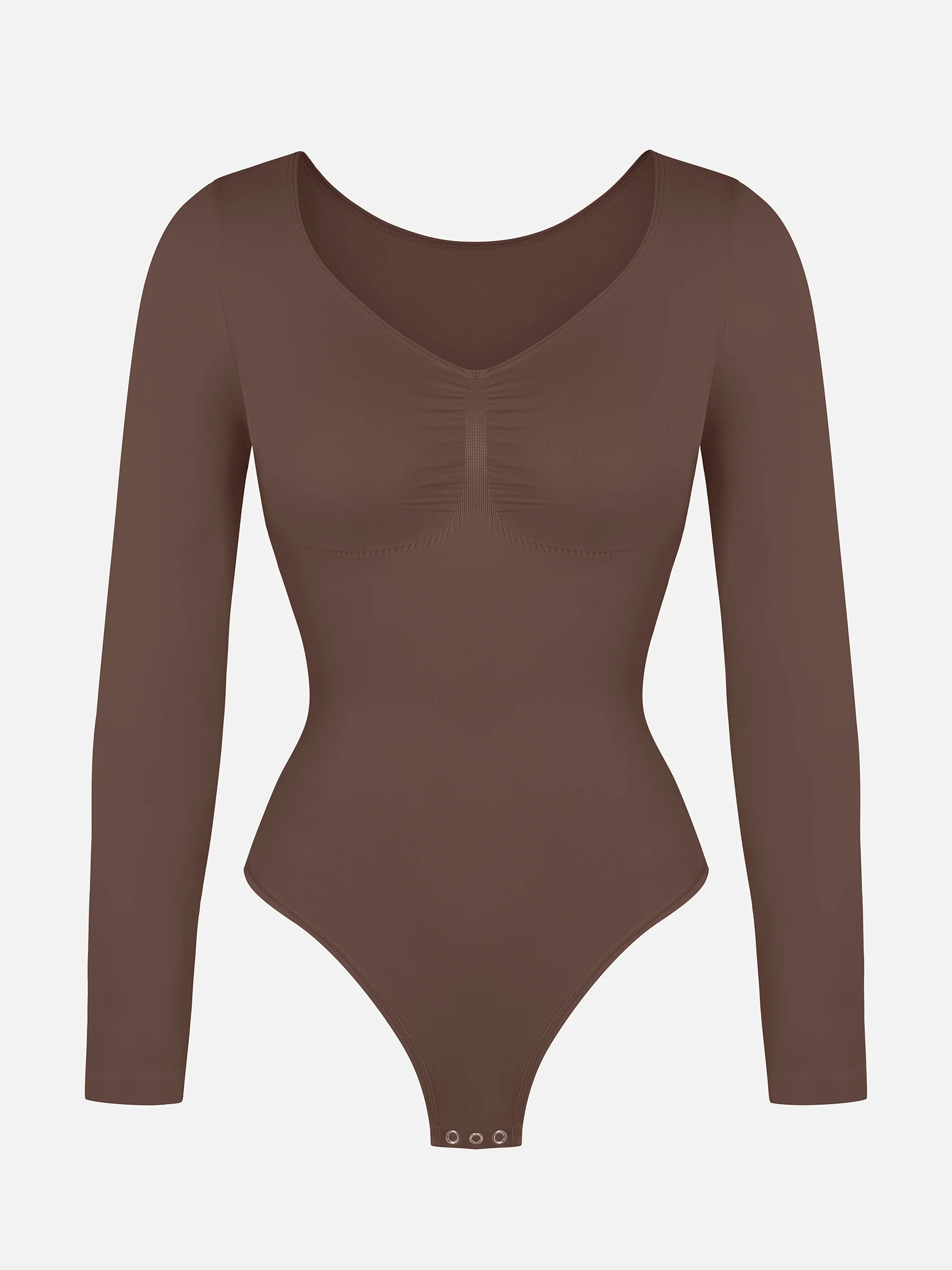 Feelingirl Seamless Long Sleeve Chest Support Tummy Control Thong Bodysuit - Image 33