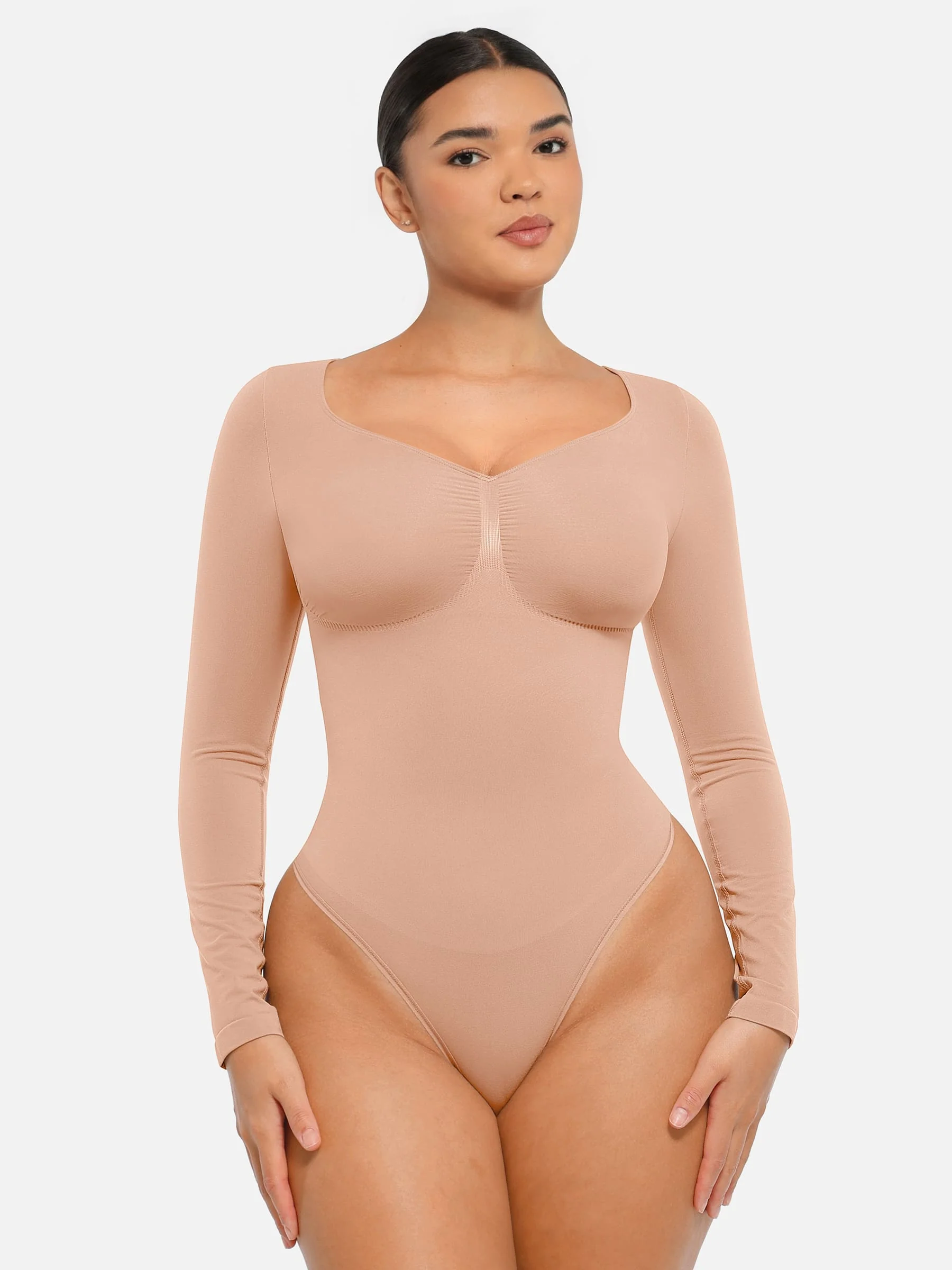 Feelingirl Seamless Long Sleeve Tummy Control Thong Bodysuit - Image 38