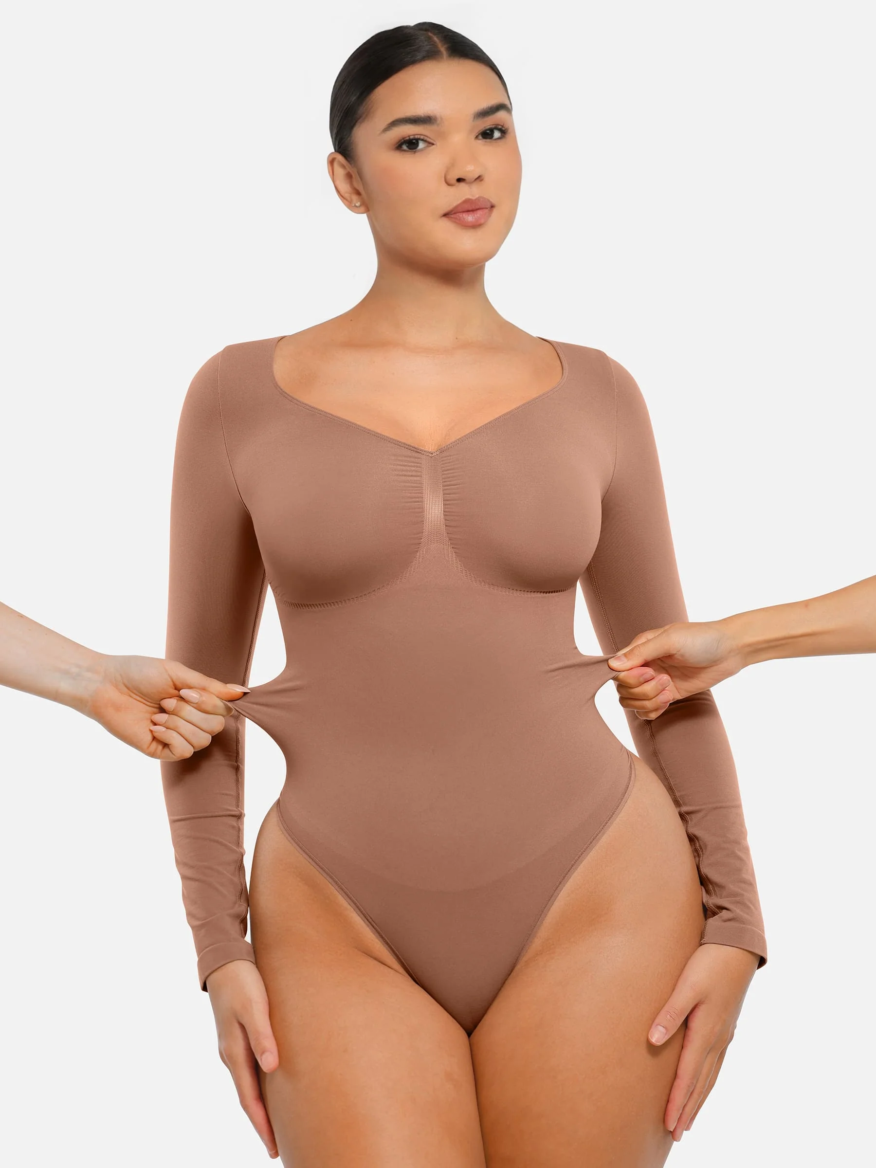 Feelingirl Seamless Long Sleeve Tummy Control Thong Bodysuit - Image 4