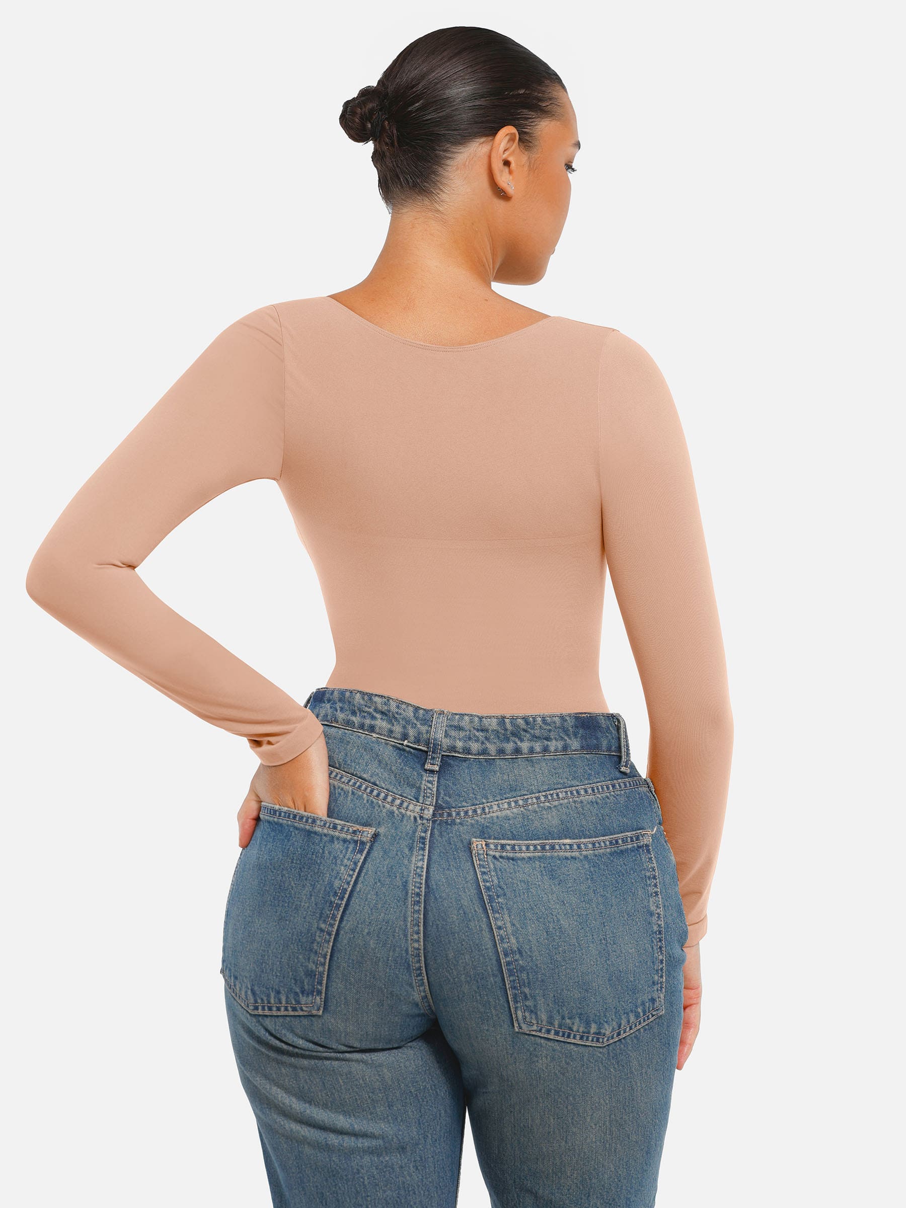 Feelingirl Seamless Long Sleeve Tummy Control Thong Bodysuit - Image 46