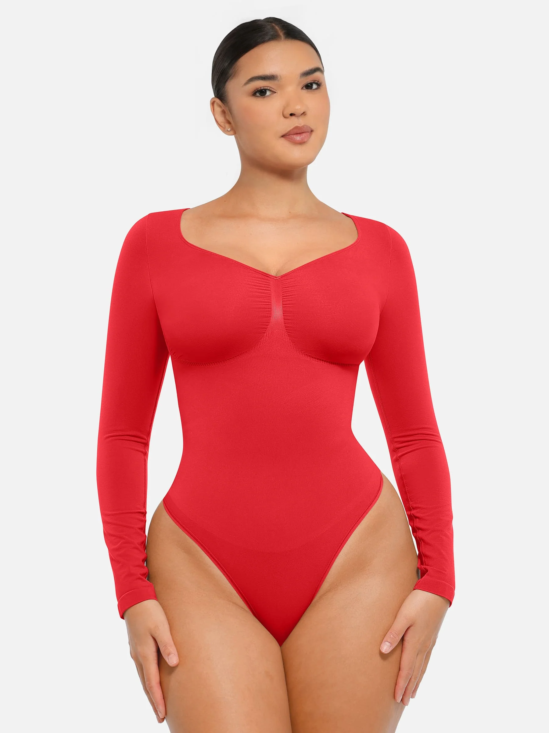 Feelingirl Seamless Long Sleeve Tummy Control Thong Bodysuit - Image 48