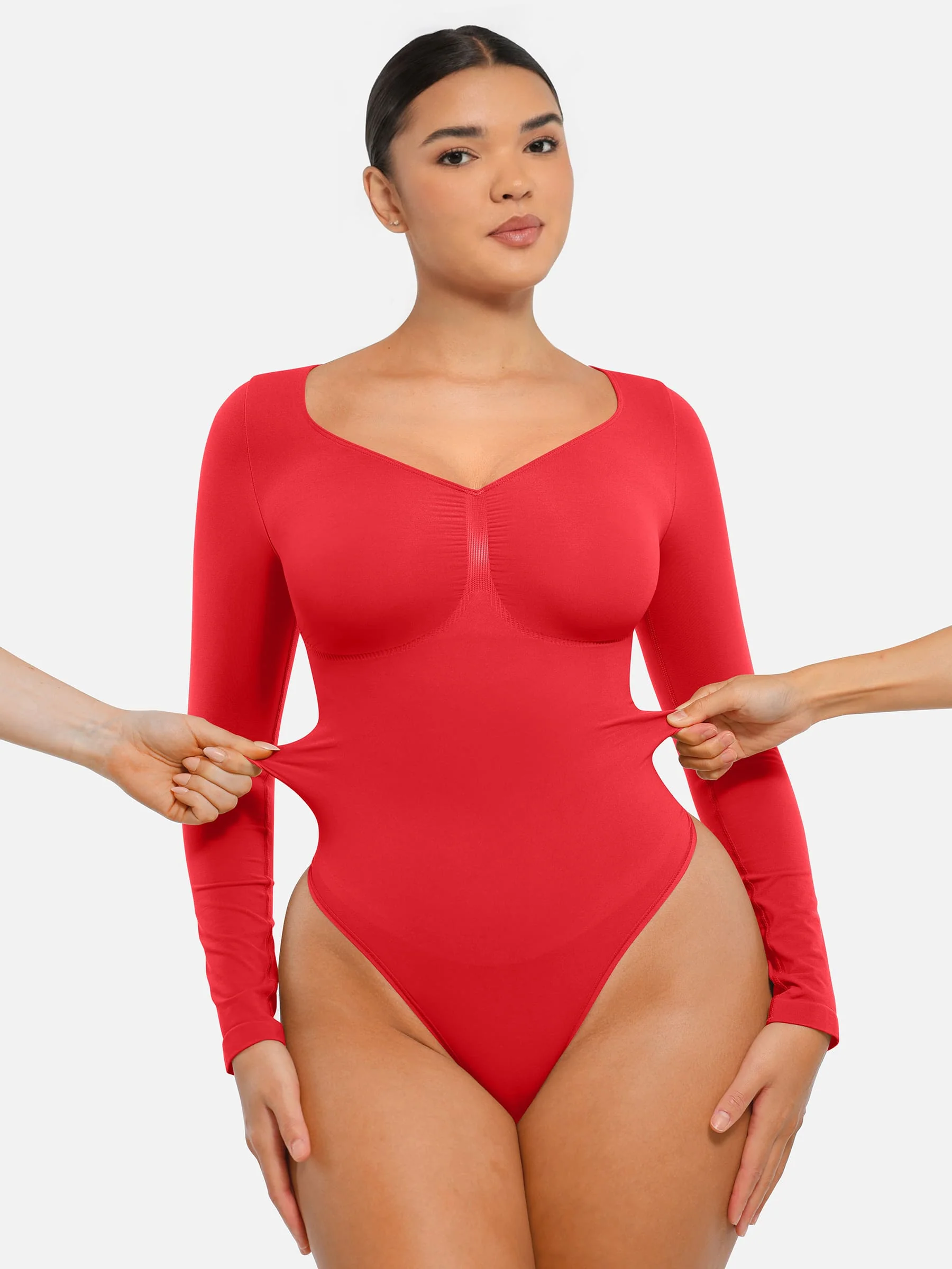 Feelingirl Seamless Long Sleeve Tummy Control Thong Bodysuit - Image 50