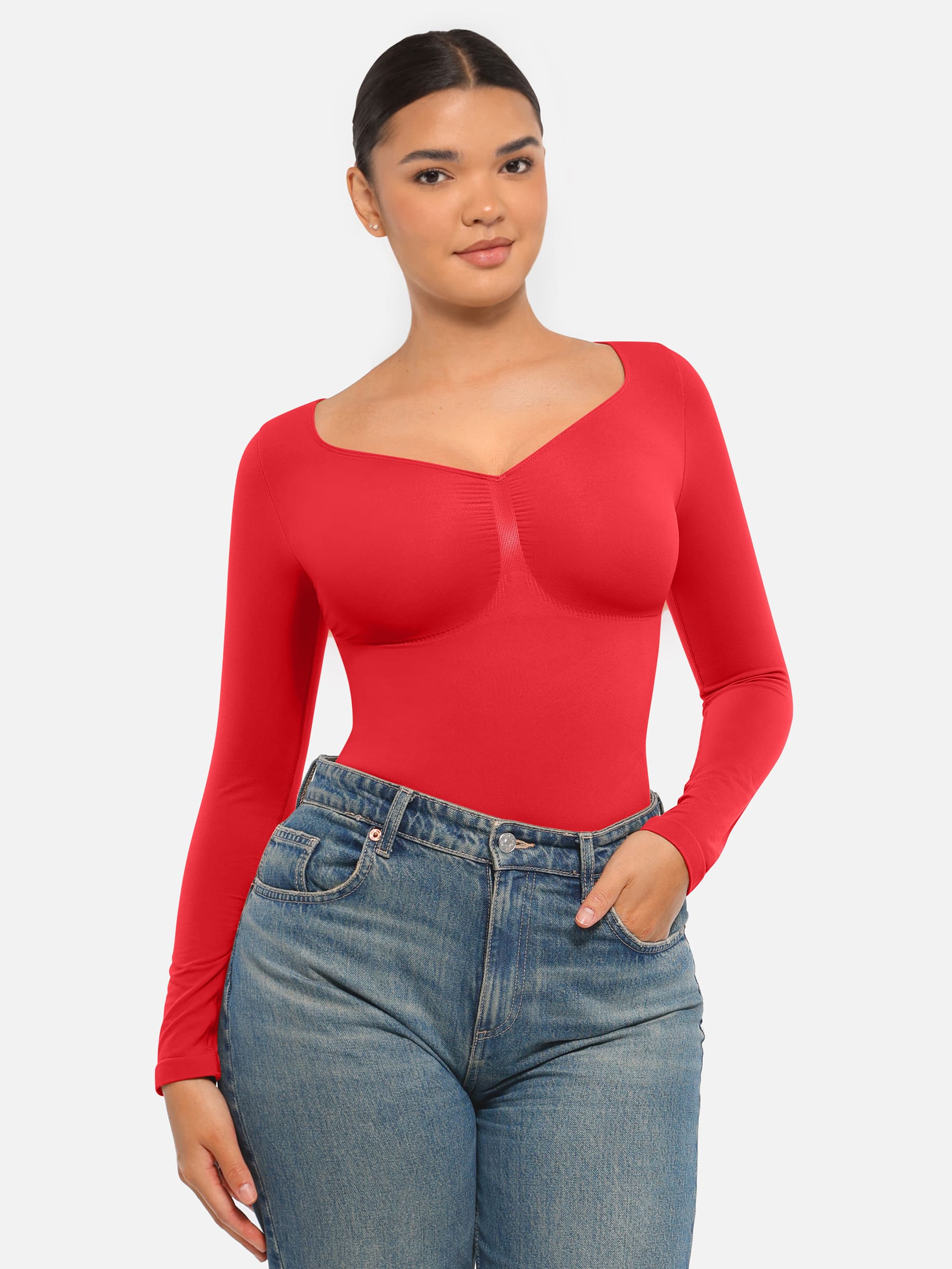 Feelingirl Seamless Long Sleeve Tummy Control Thong Bodysuit - Image 54
