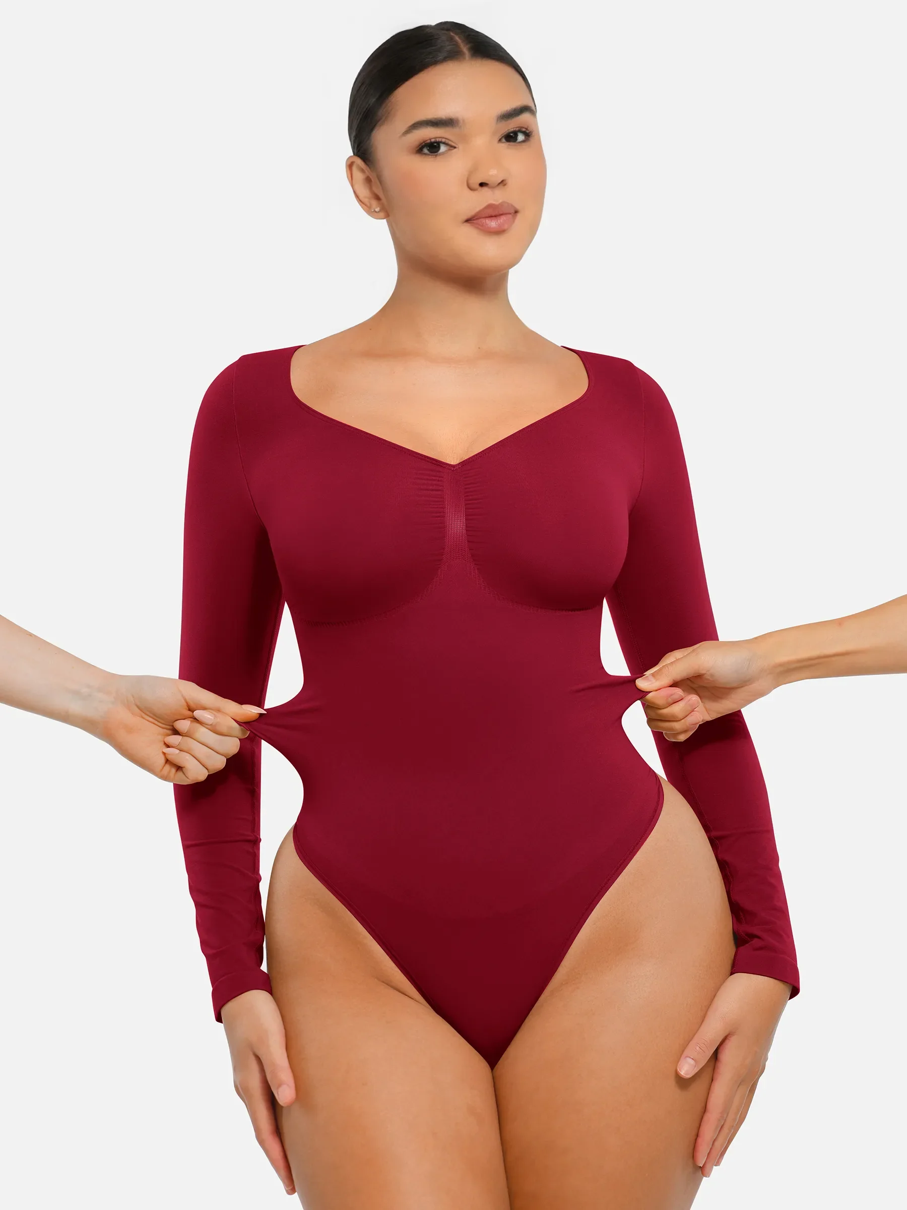 Feelingirl Seamless Long Sleeve Tummy Control Thong Bodysuit - Image 67