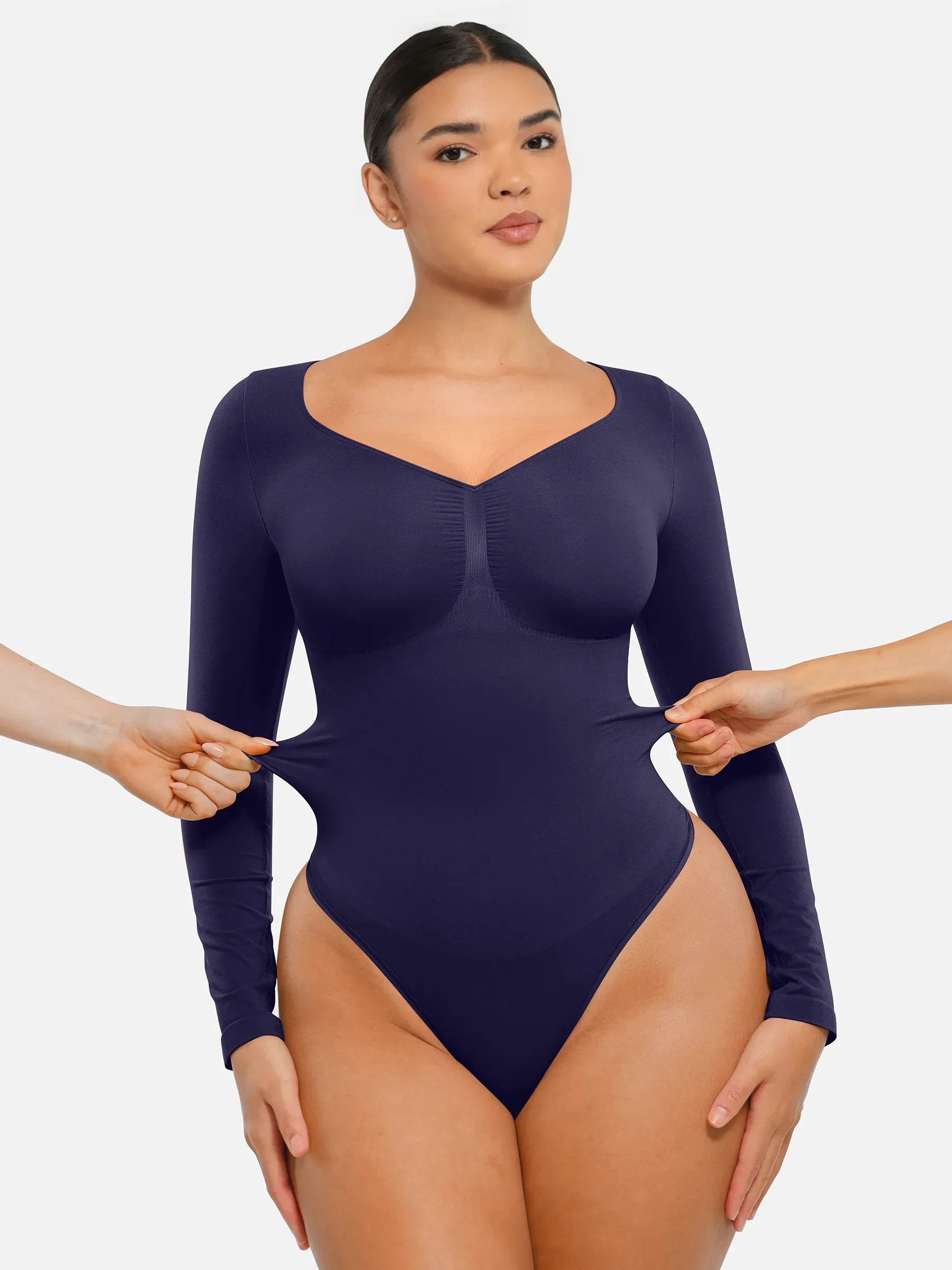 Feelingirl Seamless Long Sleeve Tummy Control Thong Bodysuit - Image 75