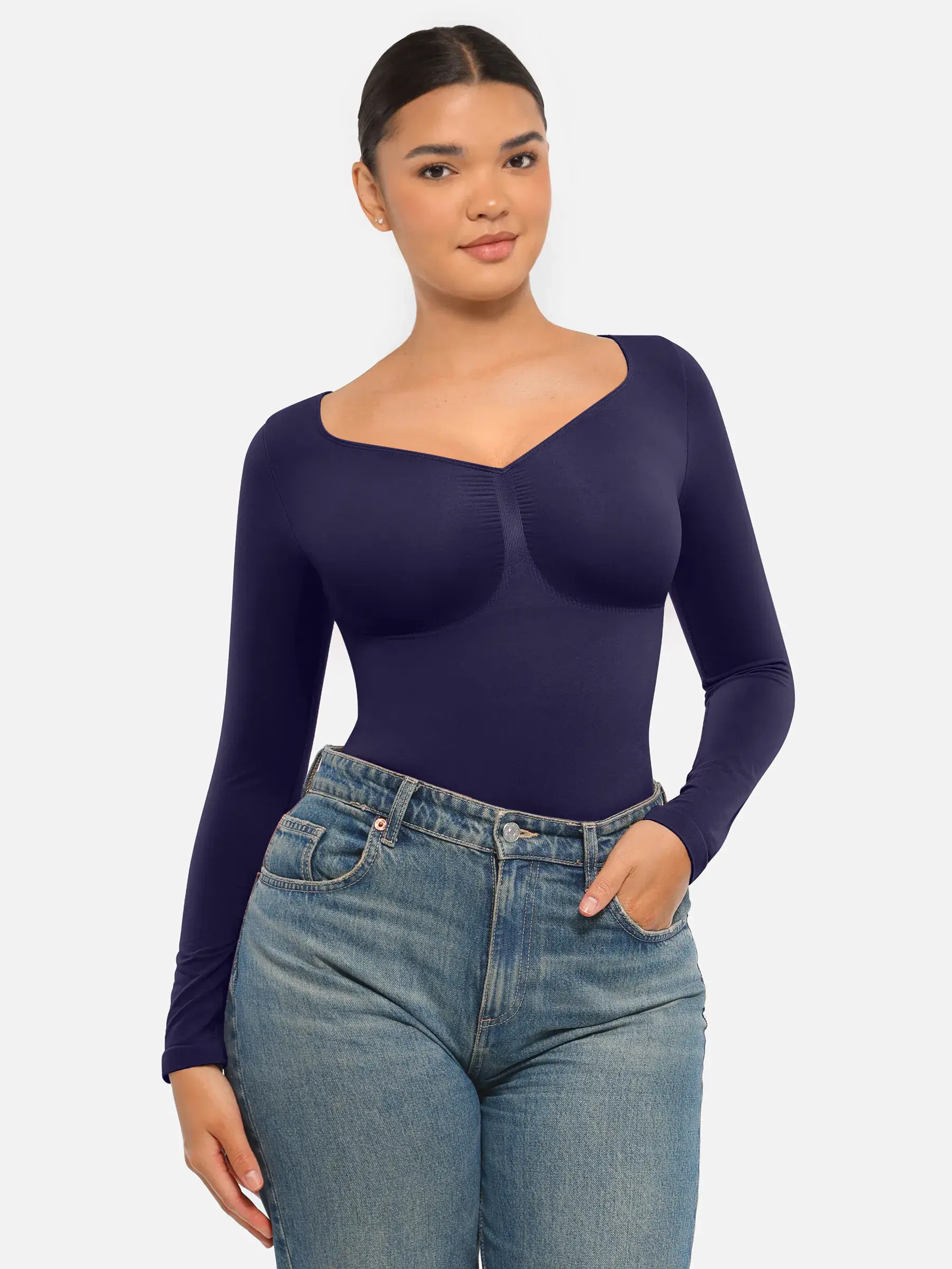 Feelingirl Seamless Long Sleeve Tummy Control Thong Bodysuit - Image 79