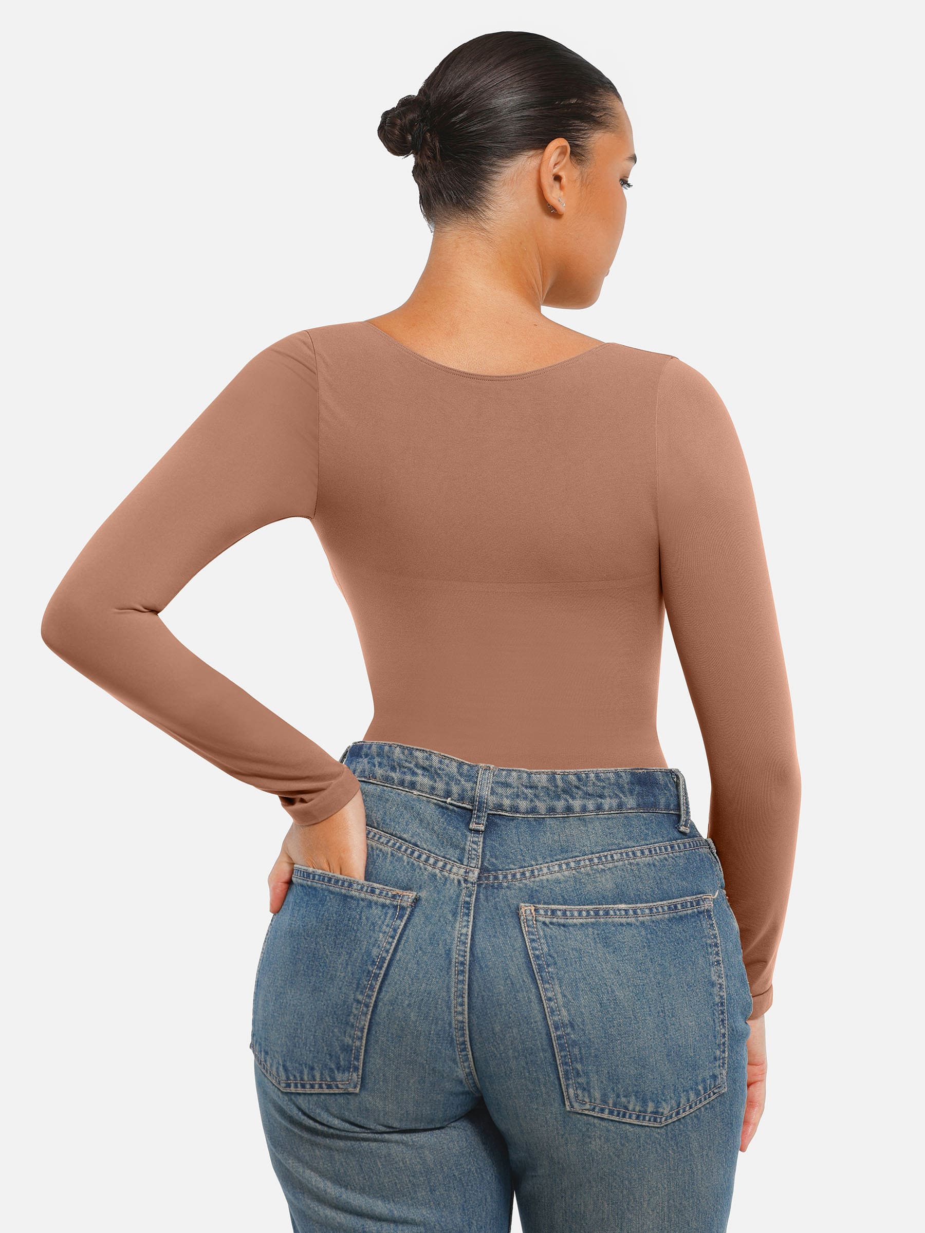 Feelingirl Seamless Long Sleeve Tummy Control Thong Bodysuit - Image 9