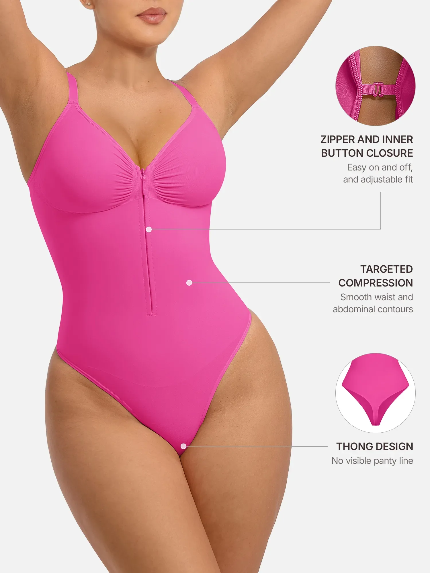 Feelingirl Tummy Control Seamless Zipper Shaping Bodysuit - Image 47
